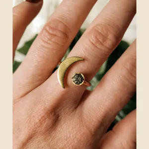 Sun & Pyrite Moon Ring