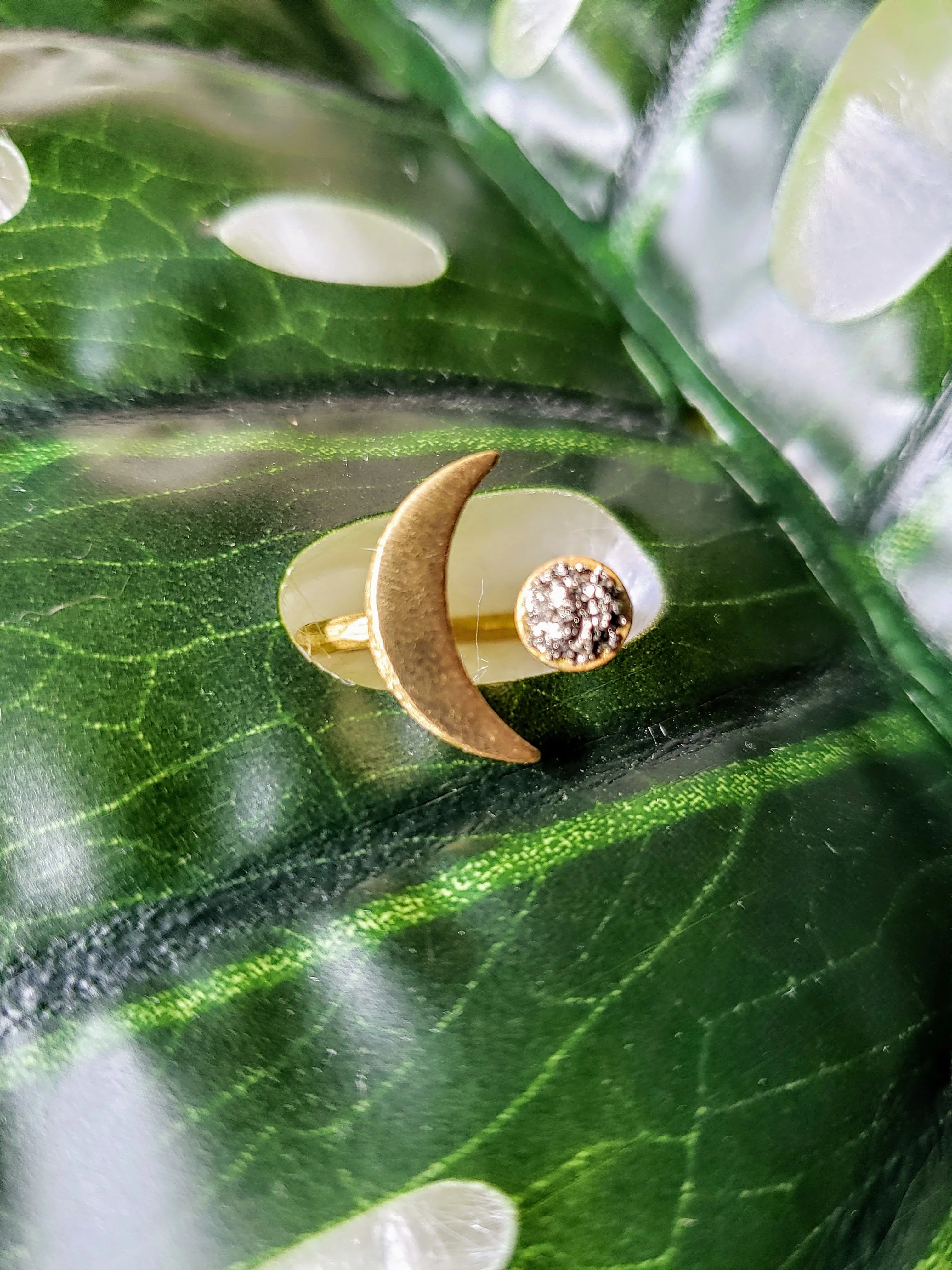 Sun & Pyrite Moon Ring