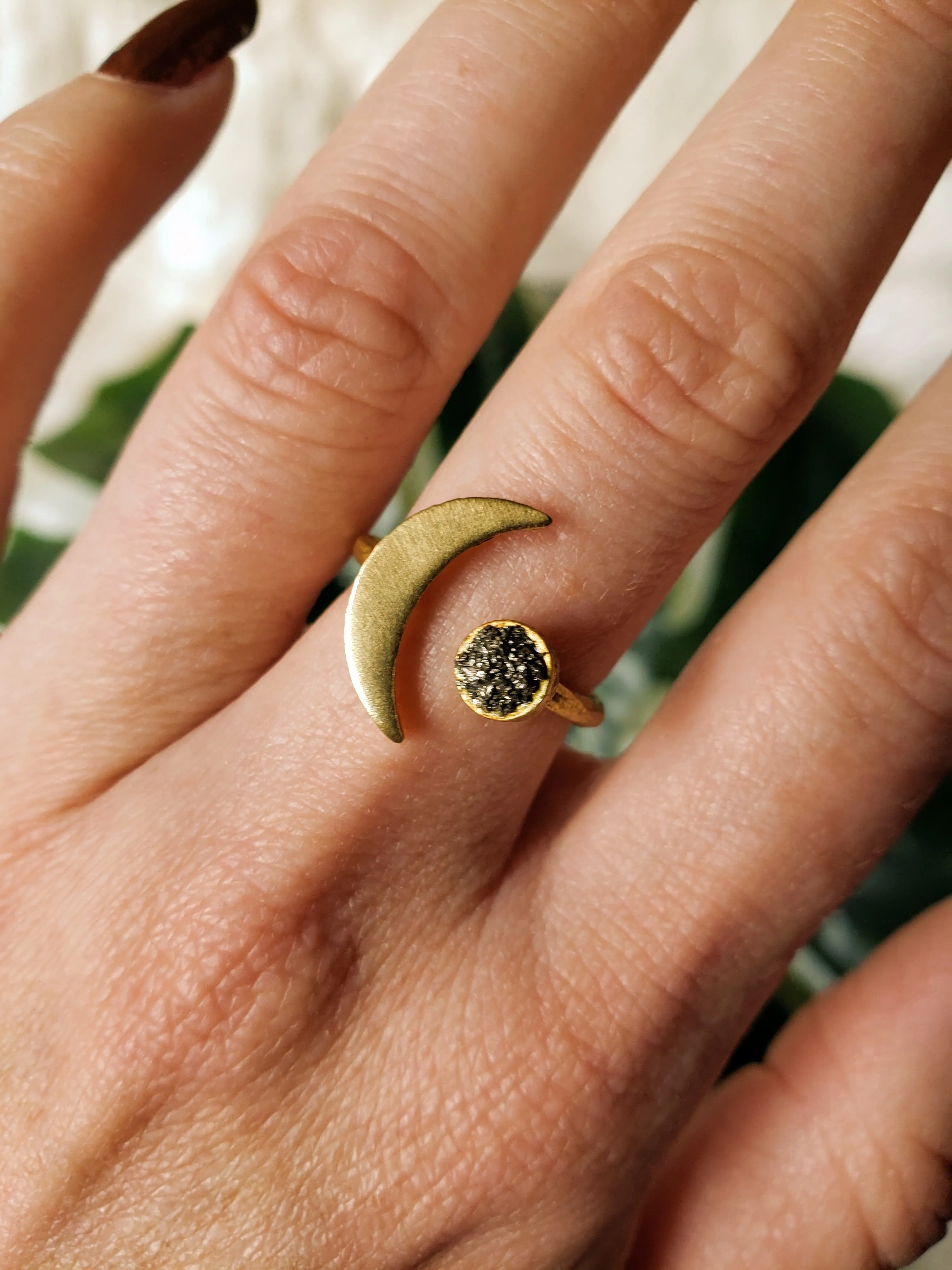 Sun & Pyrite Moon Ring