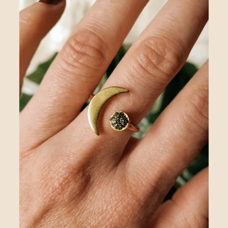Sun & Pyrite Moon Ring