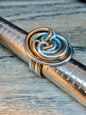 Swirl Ring in Ice Blue and Copper, Aluminum Wire Ring, Custom Statement Ring