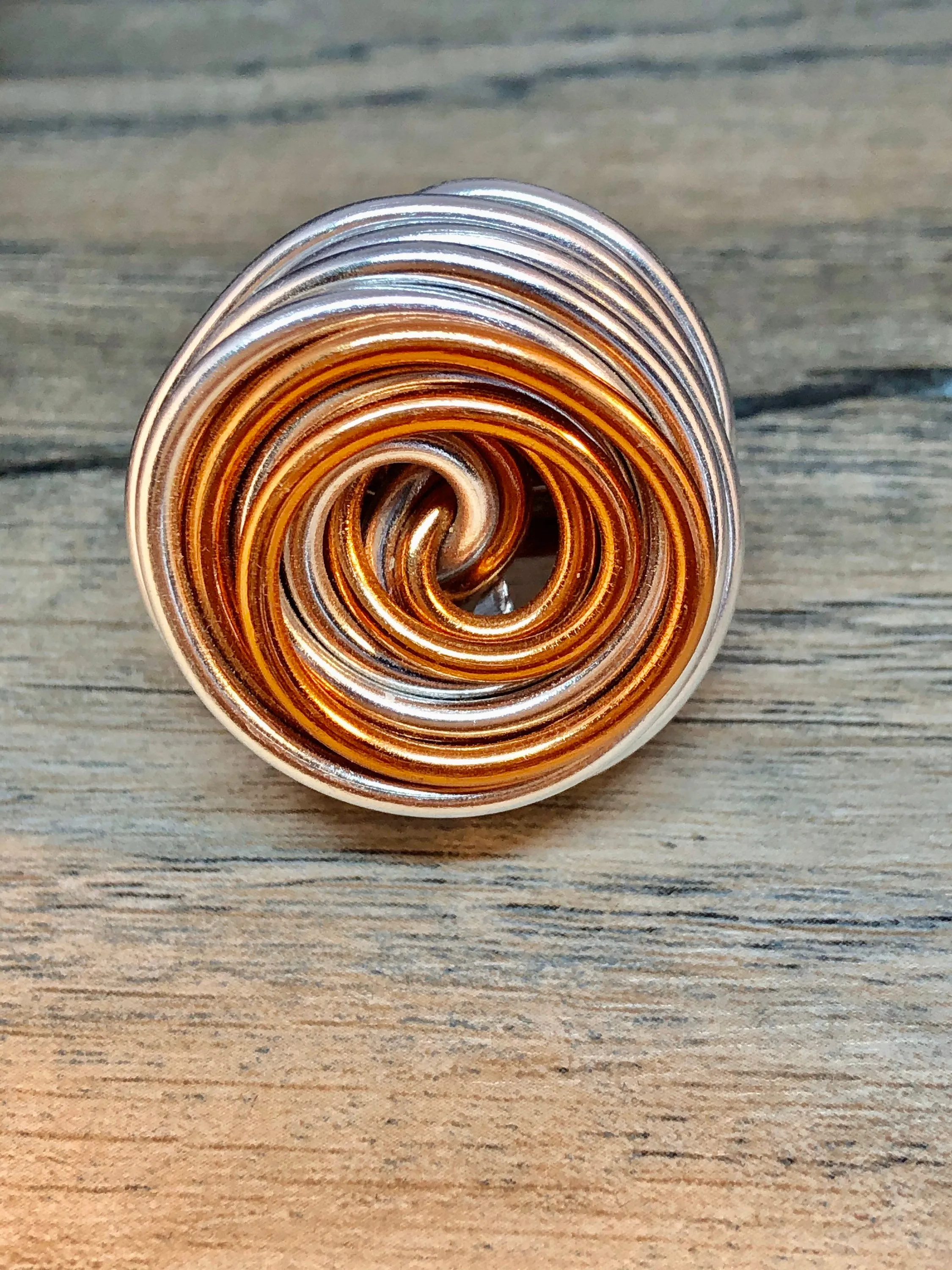 Swirl Ring in Silver and Copper, Aluminum Wire Ring, Custom Statement Ring