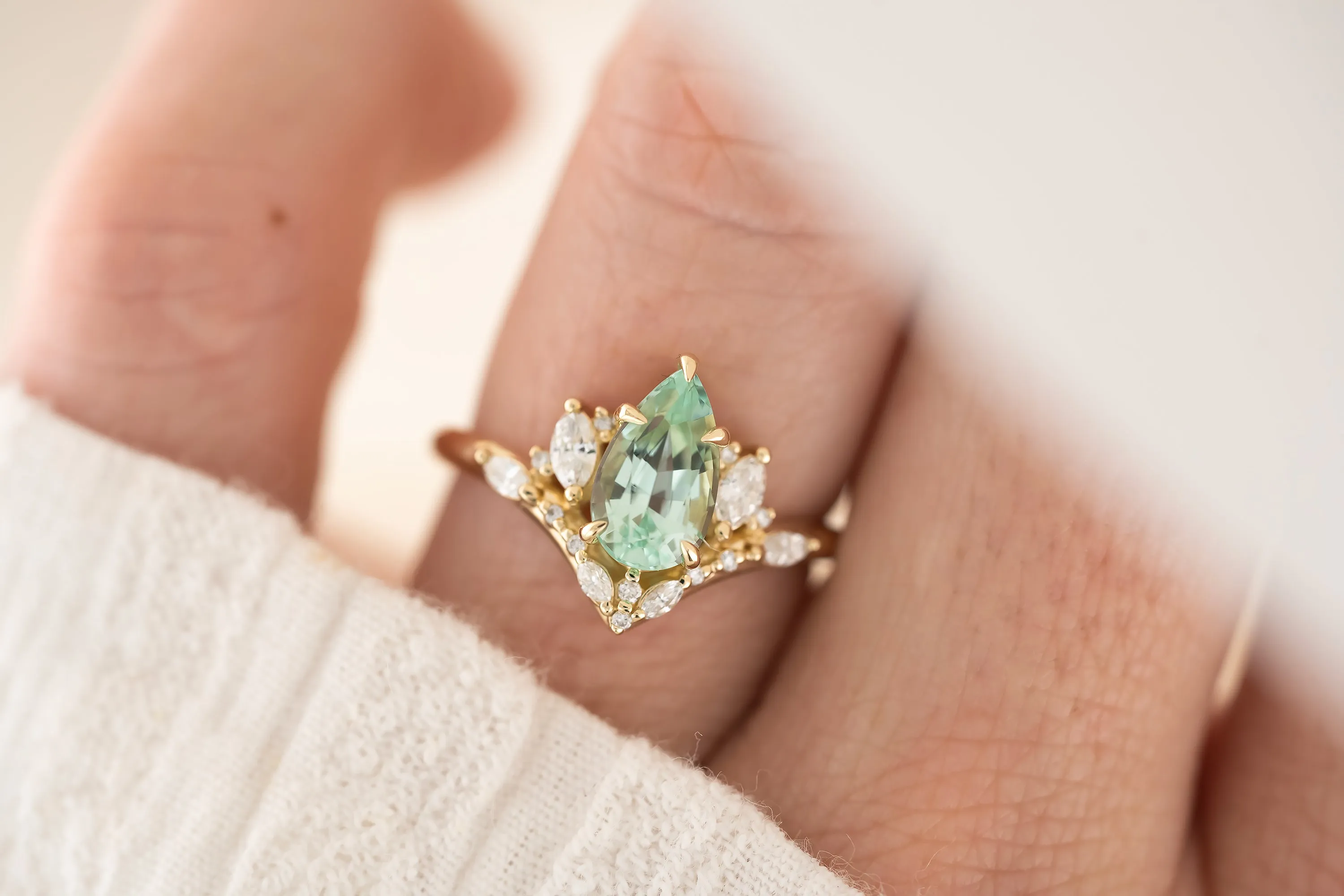 The Aurora Ring - 1.52 CT Pear Cut Lagoon Blue Tourmaline