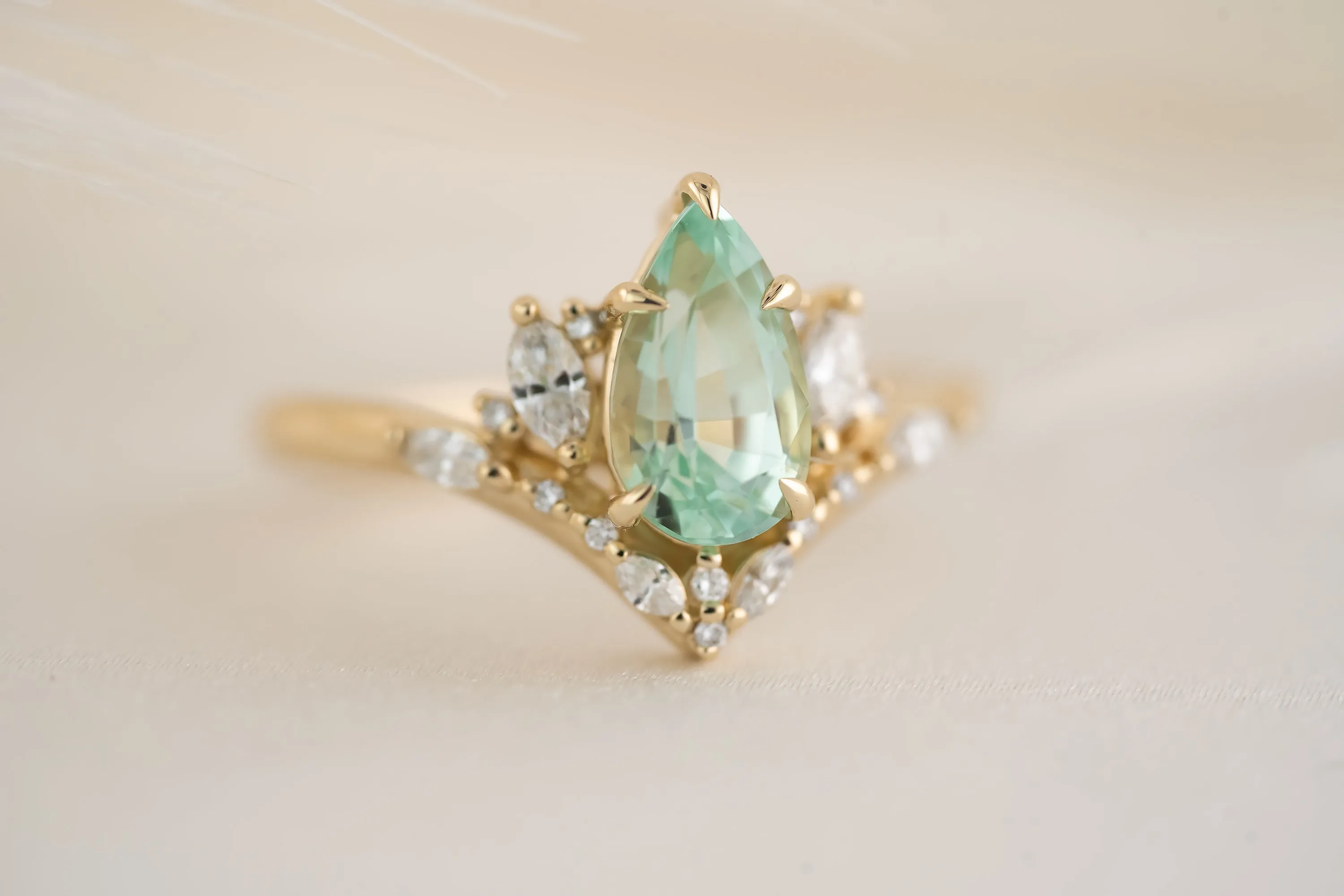 The Aurora Ring - 1.52 CT Pear Cut Lagoon Blue Tourmaline