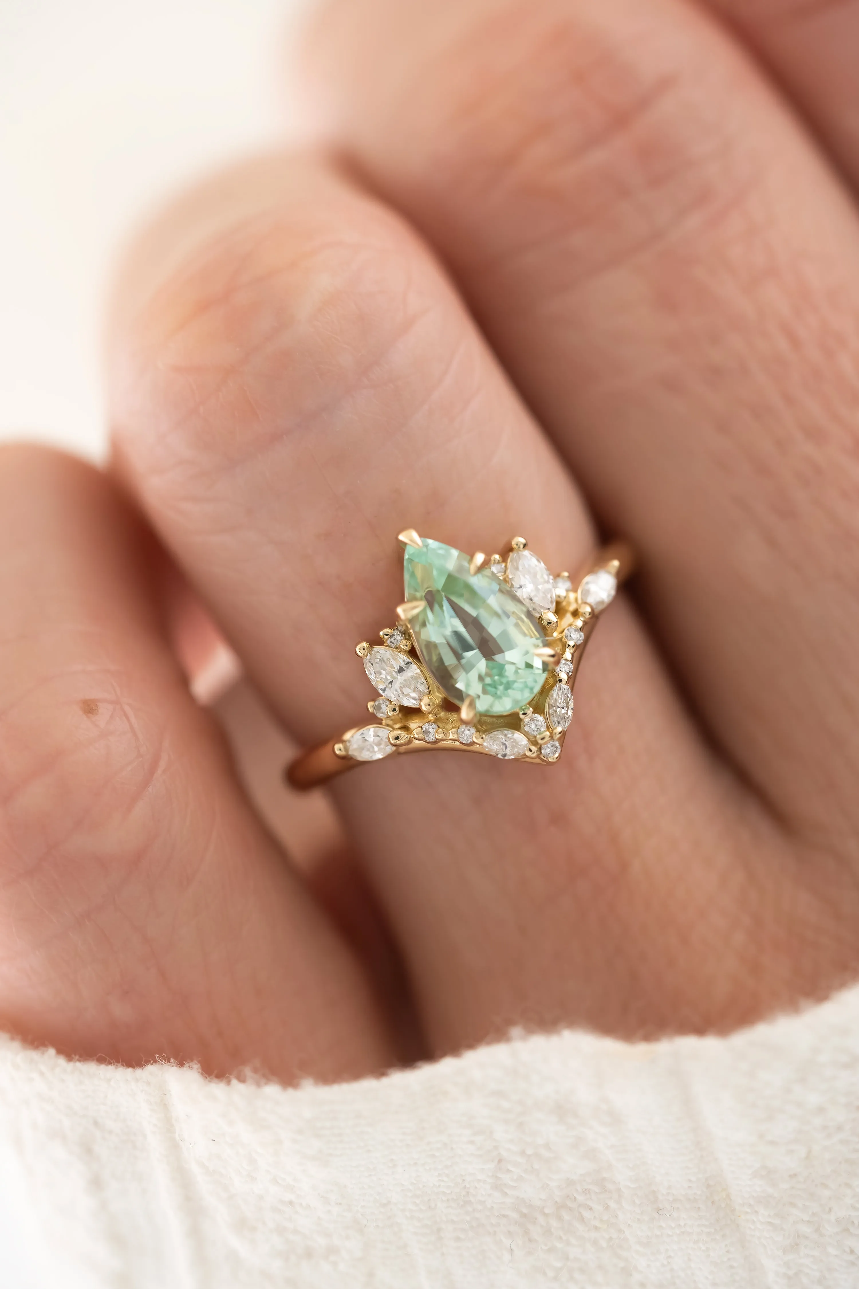 The Aurora Ring - 1.52 CT Pear Cut Lagoon Blue Tourmaline