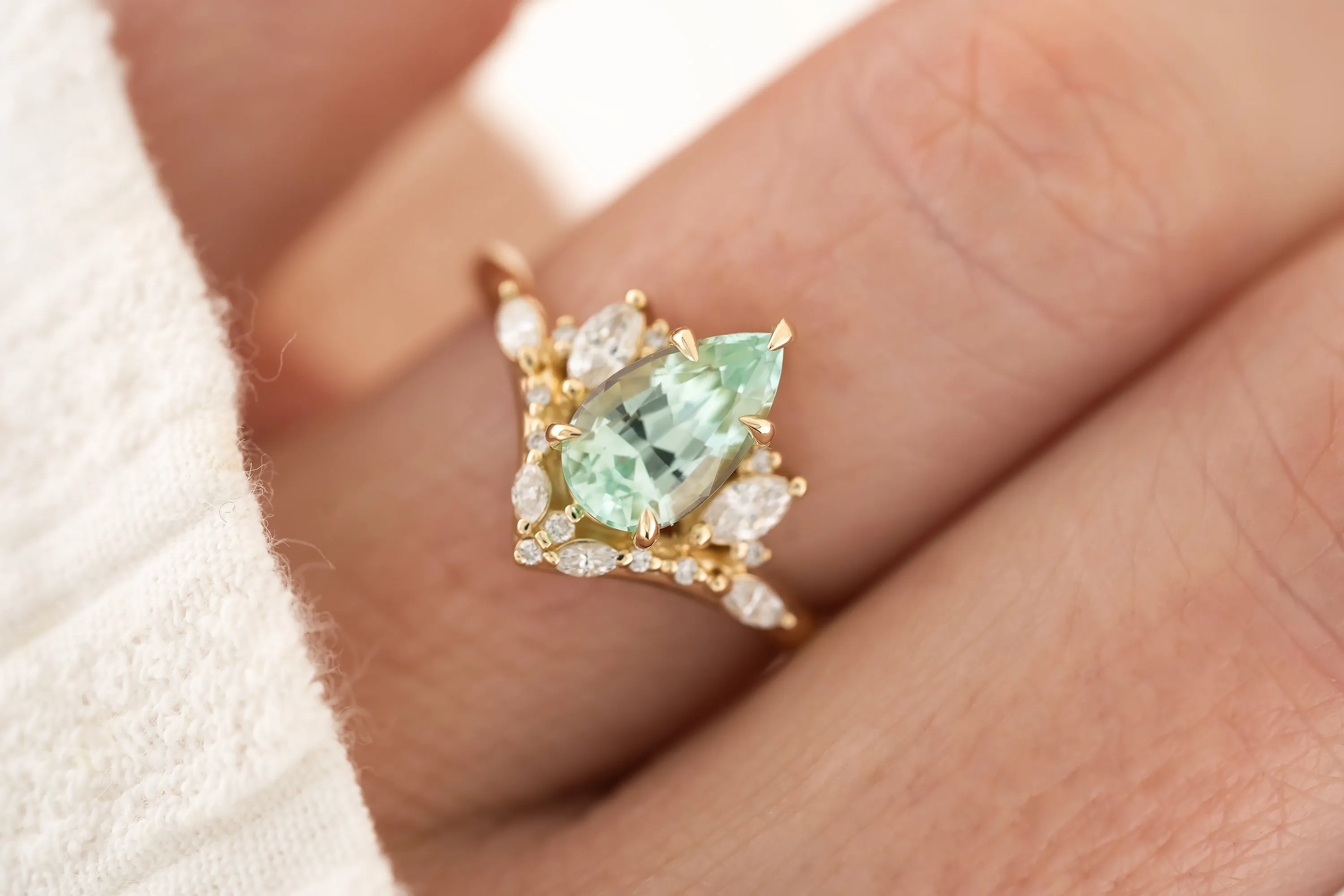 The Aurora Ring - 1.52 CT Pear Cut Lagoon Blue Tourmaline