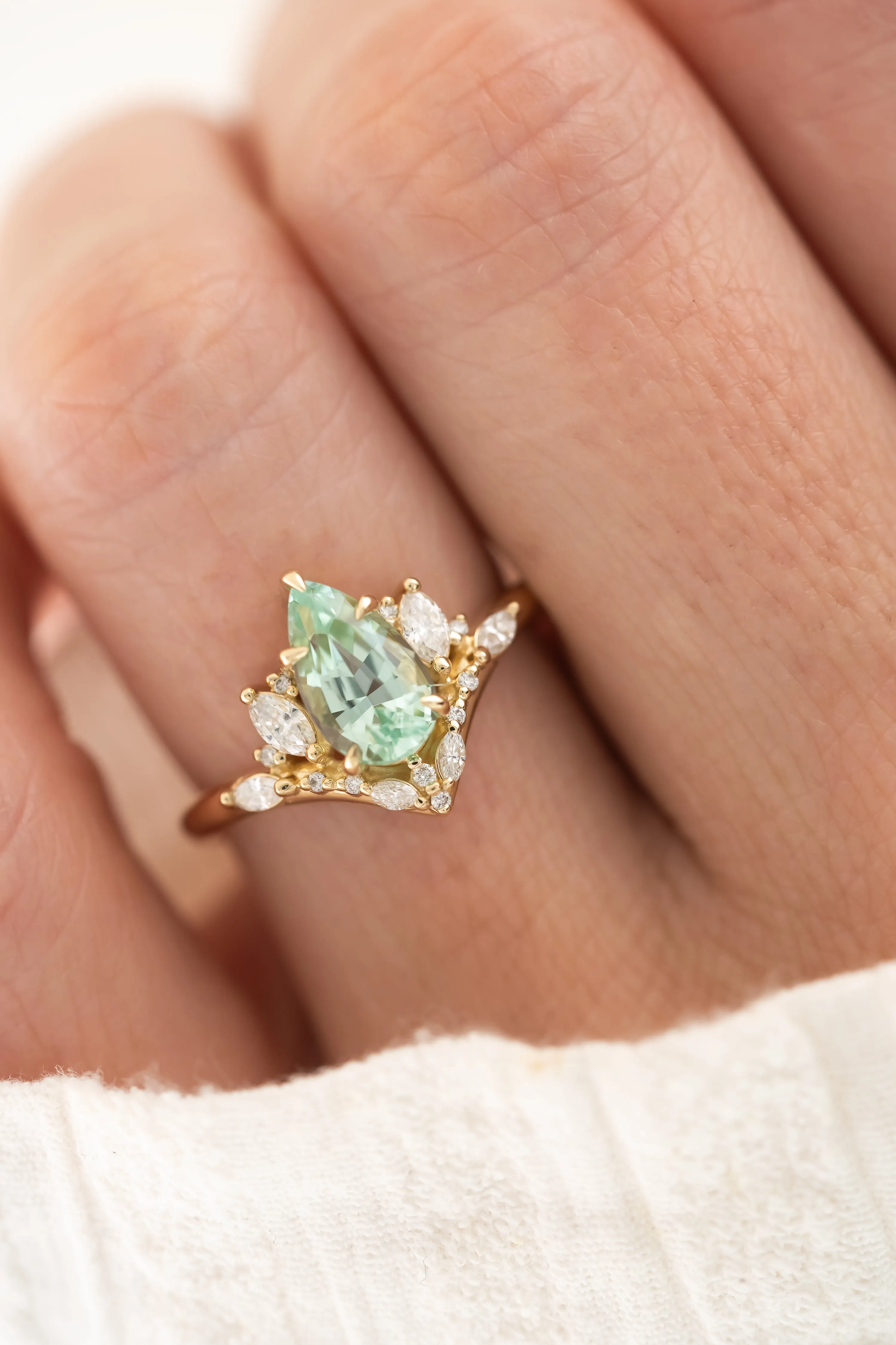 The Aurora Ring - 1.52 CT Pear Cut Lagoon Blue Tourmaline
