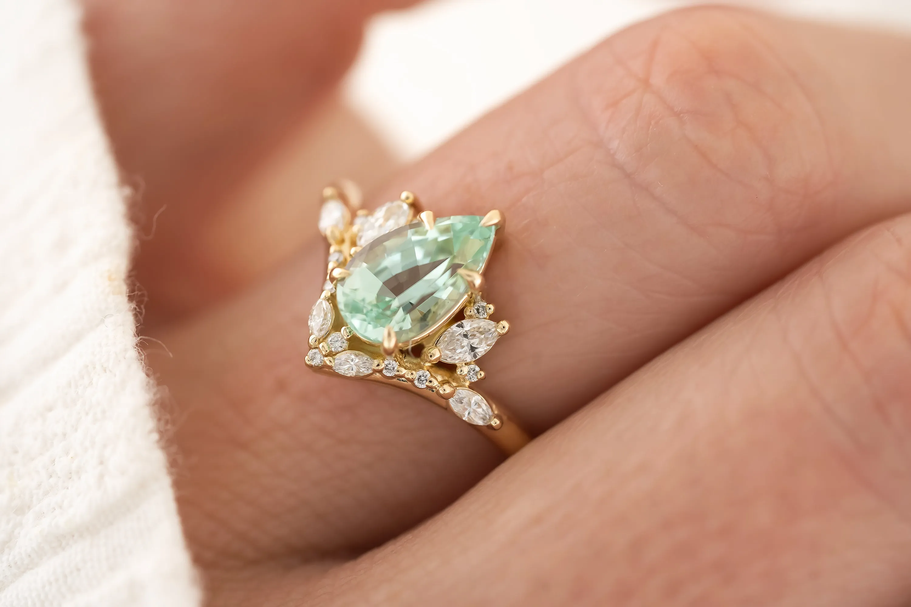 The Aurora Ring - 1.52 CT Pear Cut Lagoon Blue Tourmaline