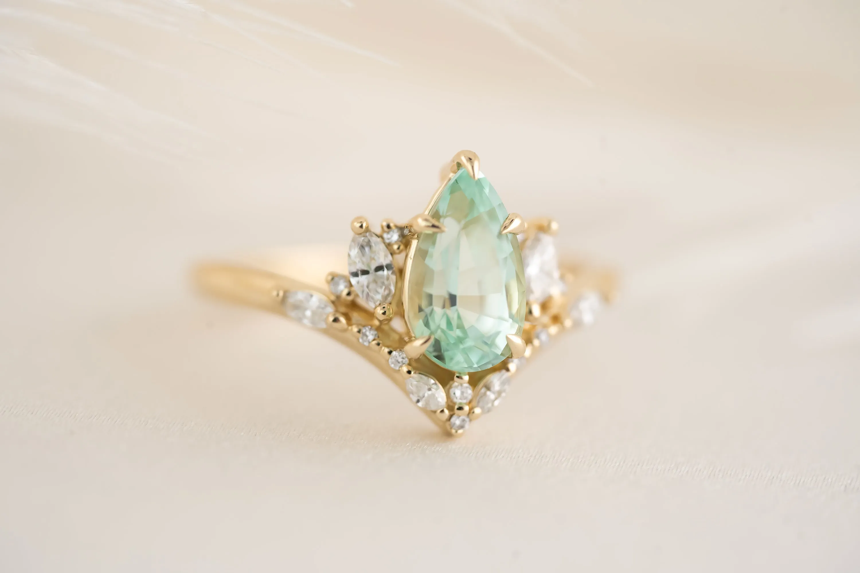 The Aurora Ring - 1.52 CT Pear Cut Lagoon Blue Tourmaline