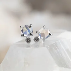 The Hexagon Moonstone   Diamond Stud Earrings | Sterling Silver