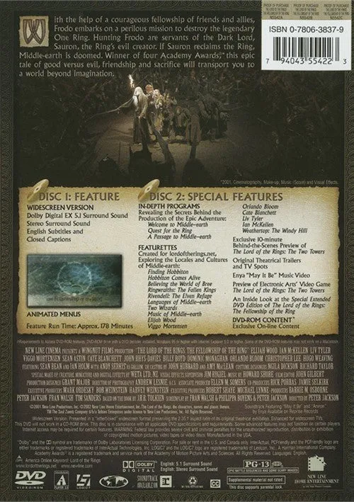 The Lord Of The Rings: The Fellowship Of The Ring DVD (Widescreen) (Free Shipping)