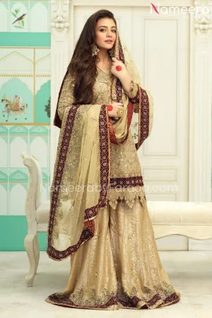 Traditional Golden Pakistani Bridal Dress Online #BS538