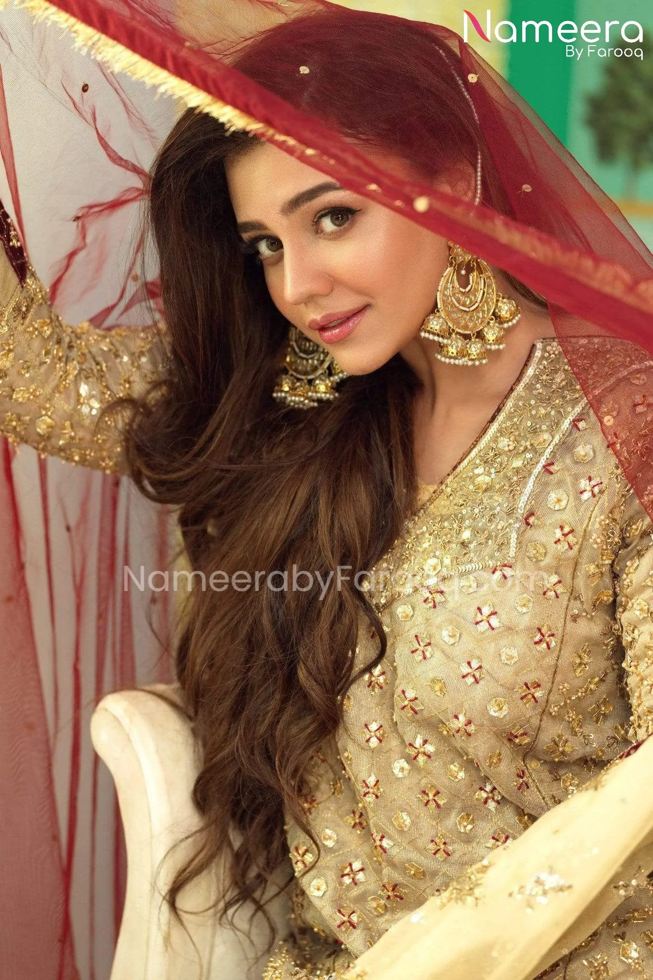 Traditional Golden Pakistani Bridal Dress Online #BS538