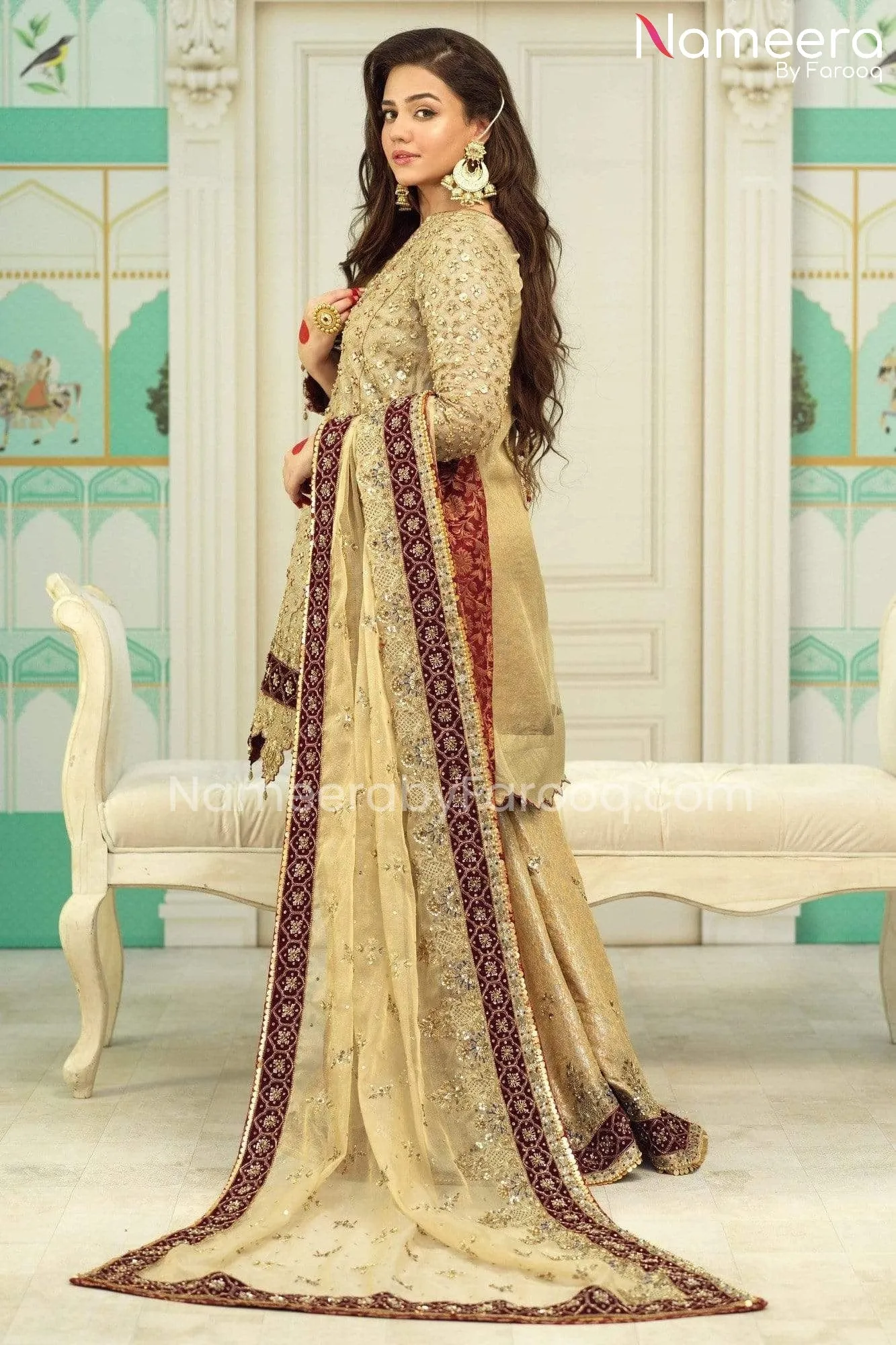 Traditional Golden Pakistani Bridal Dress Online #BS538
