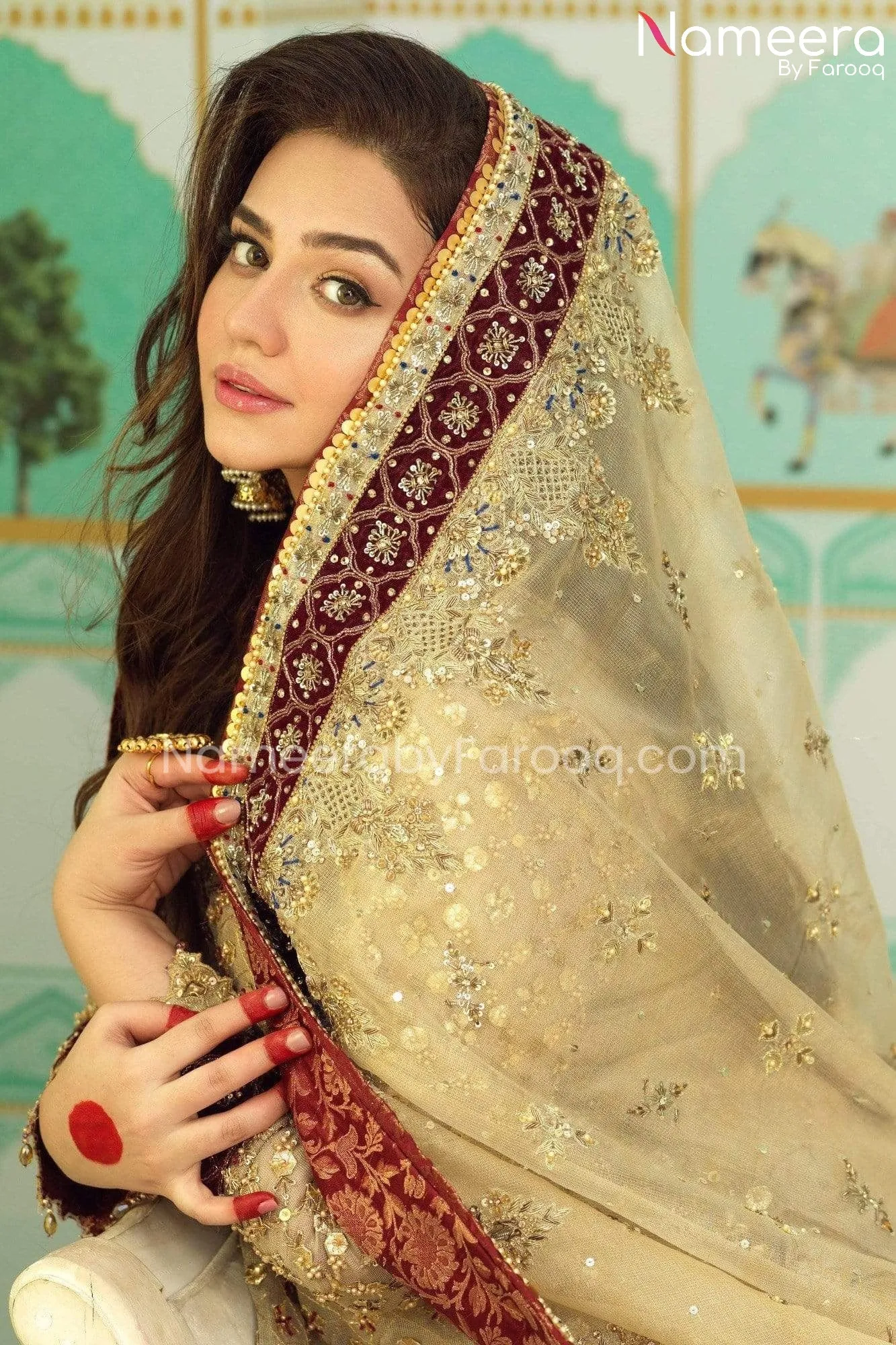 Traditional Golden Pakistani Bridal Dress Online #BS538