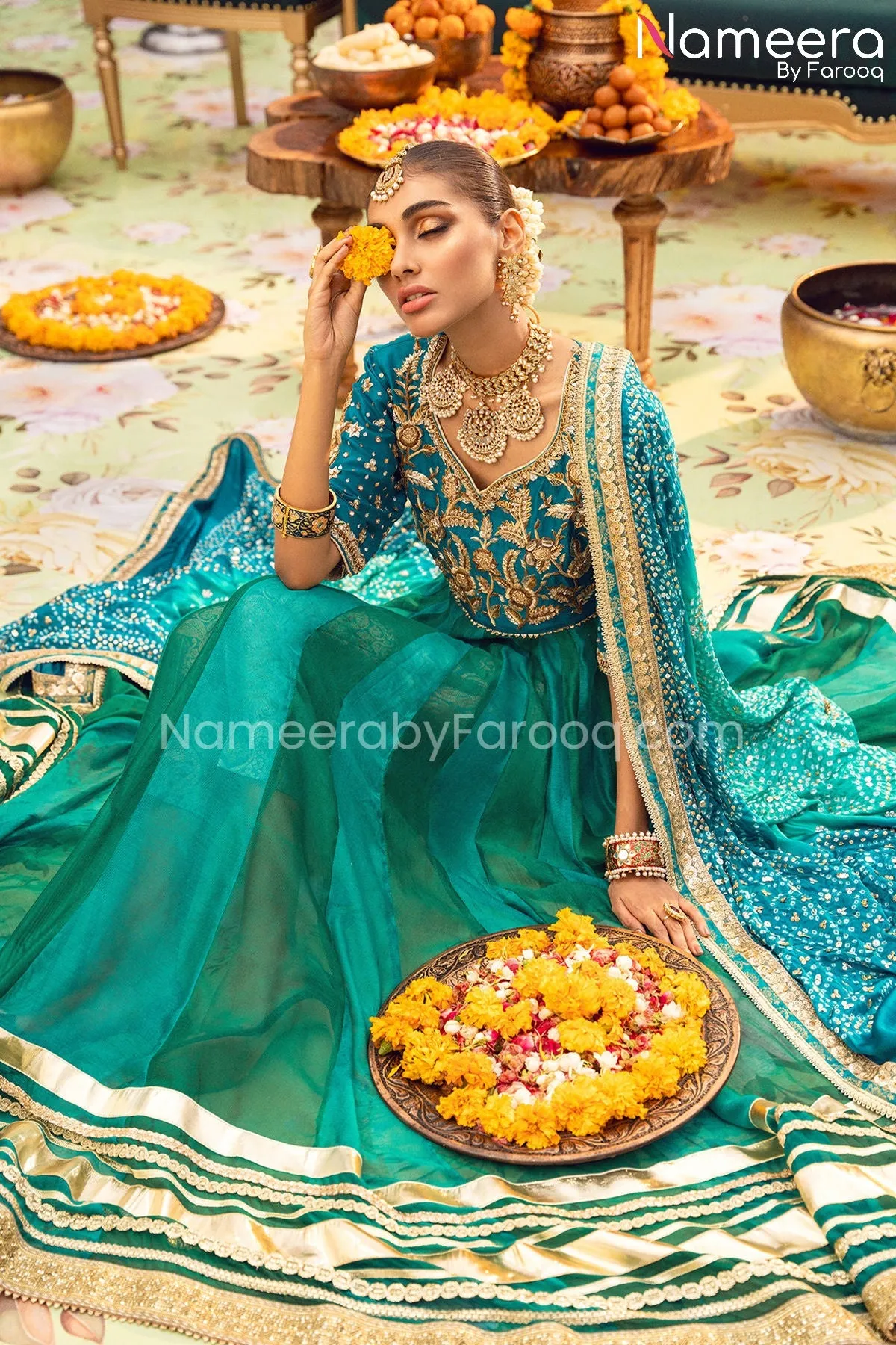 Traditional Pishwas and Dupatta Mehndi Dress #BS624