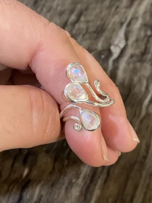 Tri-Leaf Moonstone Adjustable ring sizes 6 and 7