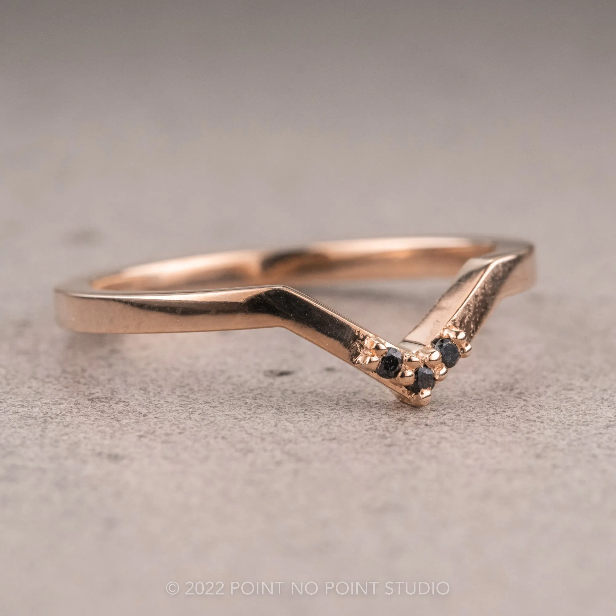 Triple Black Diamond Wedding Band, Quinn Setting, 14K Rose Gold