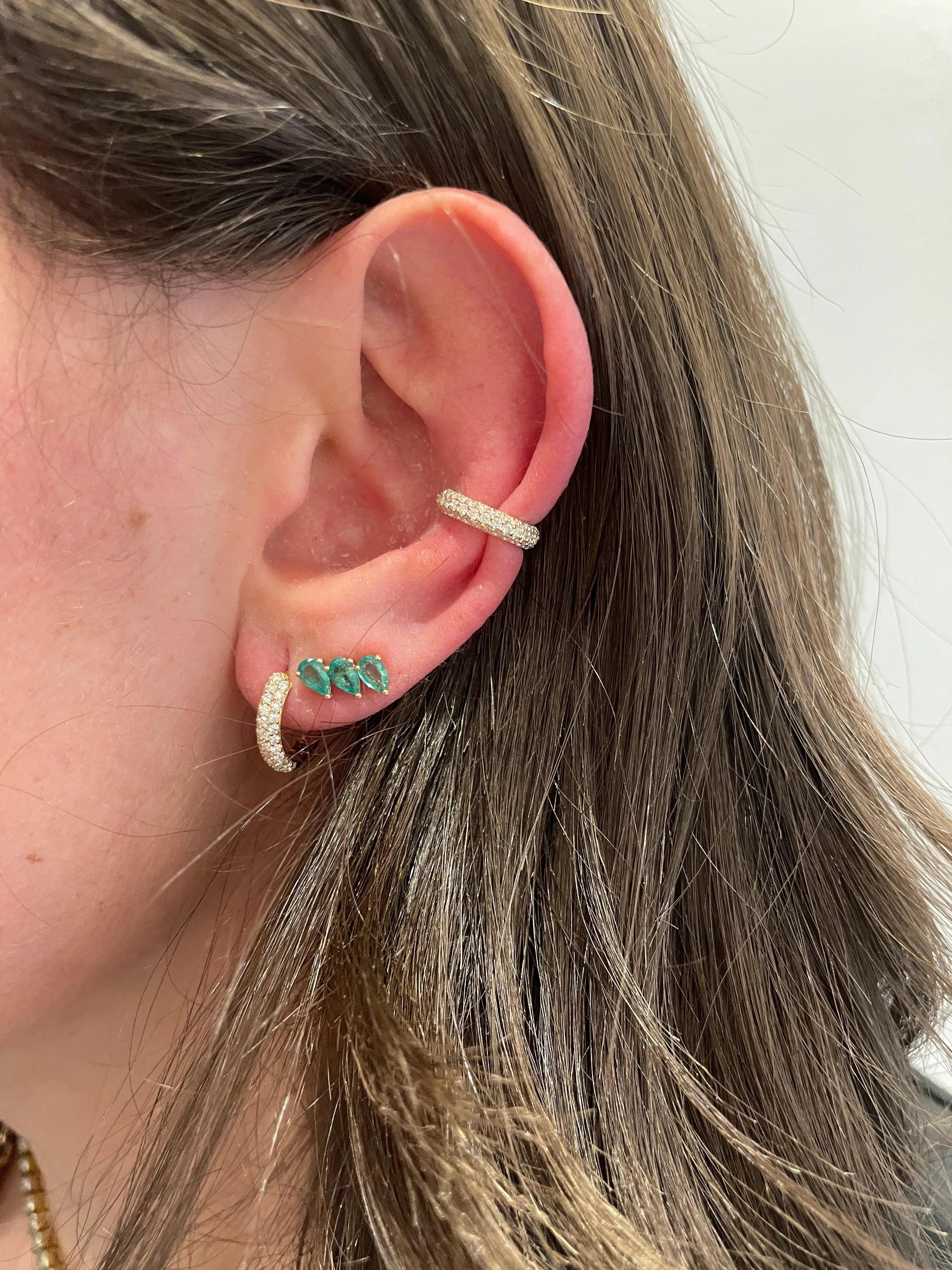 Triple Pear Emerald Stud