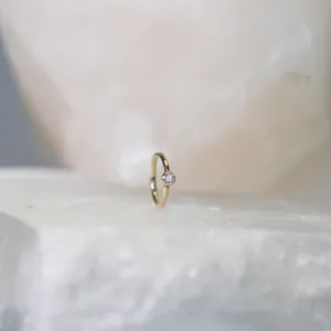 Vertical Fixed Bead Ring with CZ Bezel