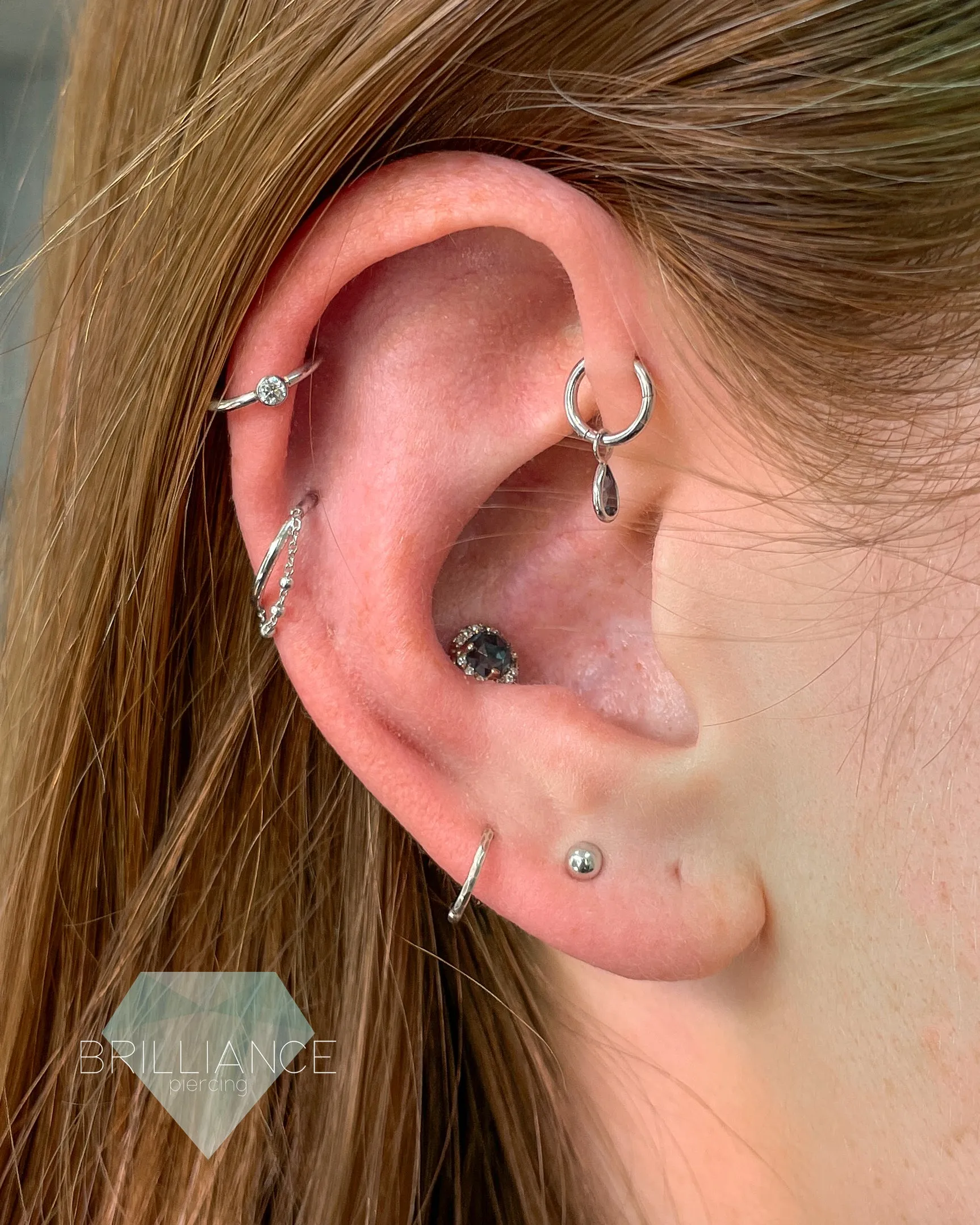 Vertical Fixed Bead Ring with CZ Bezel