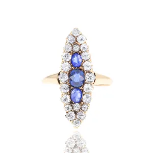 Victorian 14K Yellow Gold Sapphire Old European Cut Diamond Ring