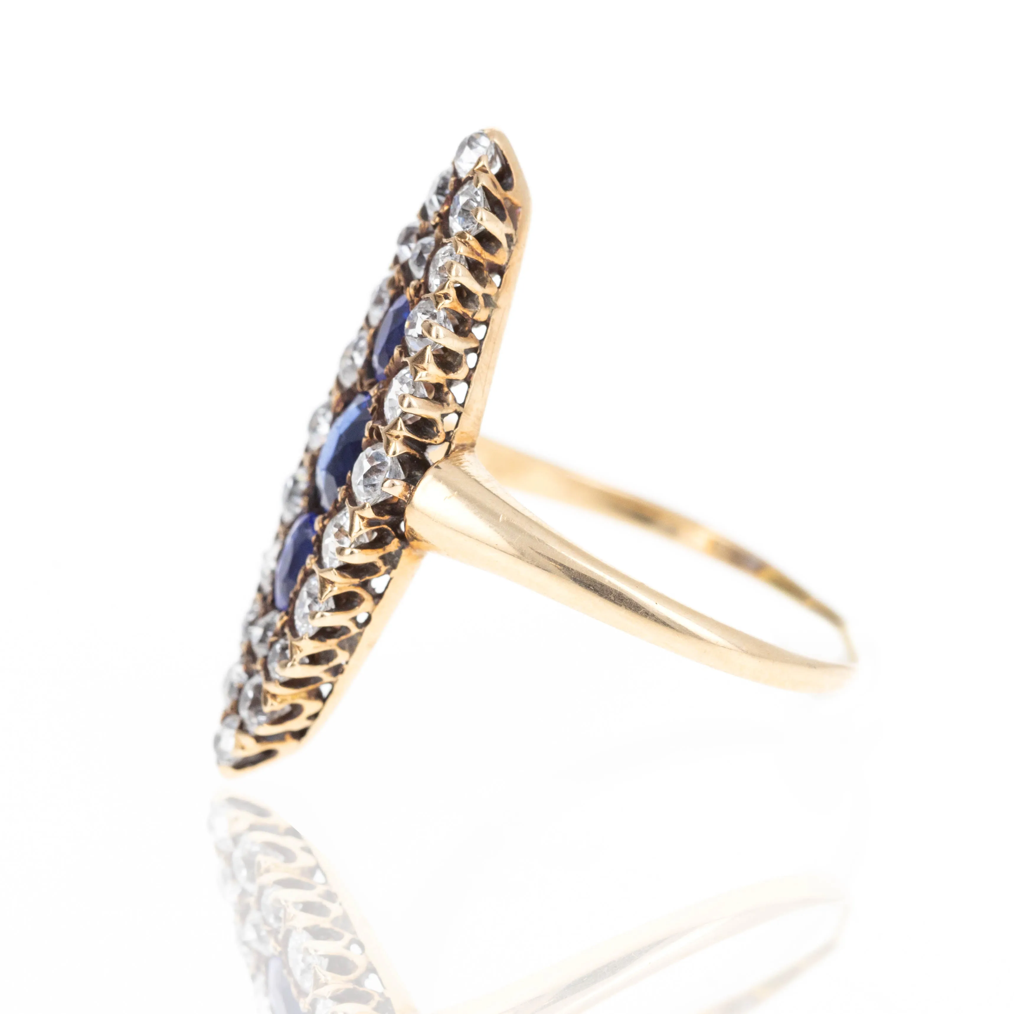 Victorian 14K Yellow Gold Sapphire Old European Cut Diamond Ring