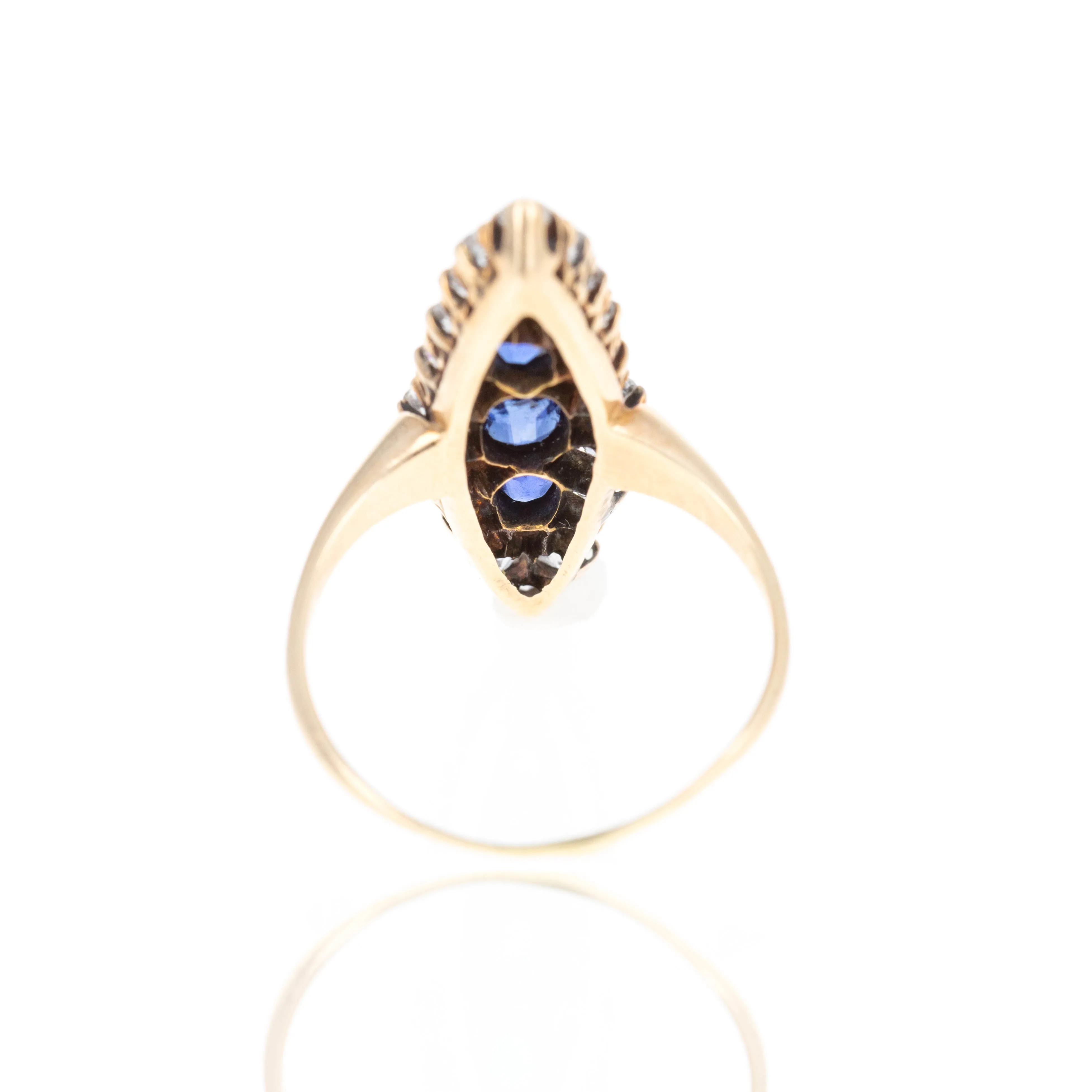 Victorian 14K Yellow Gold Sapphire Old European Cut Diamond Ring