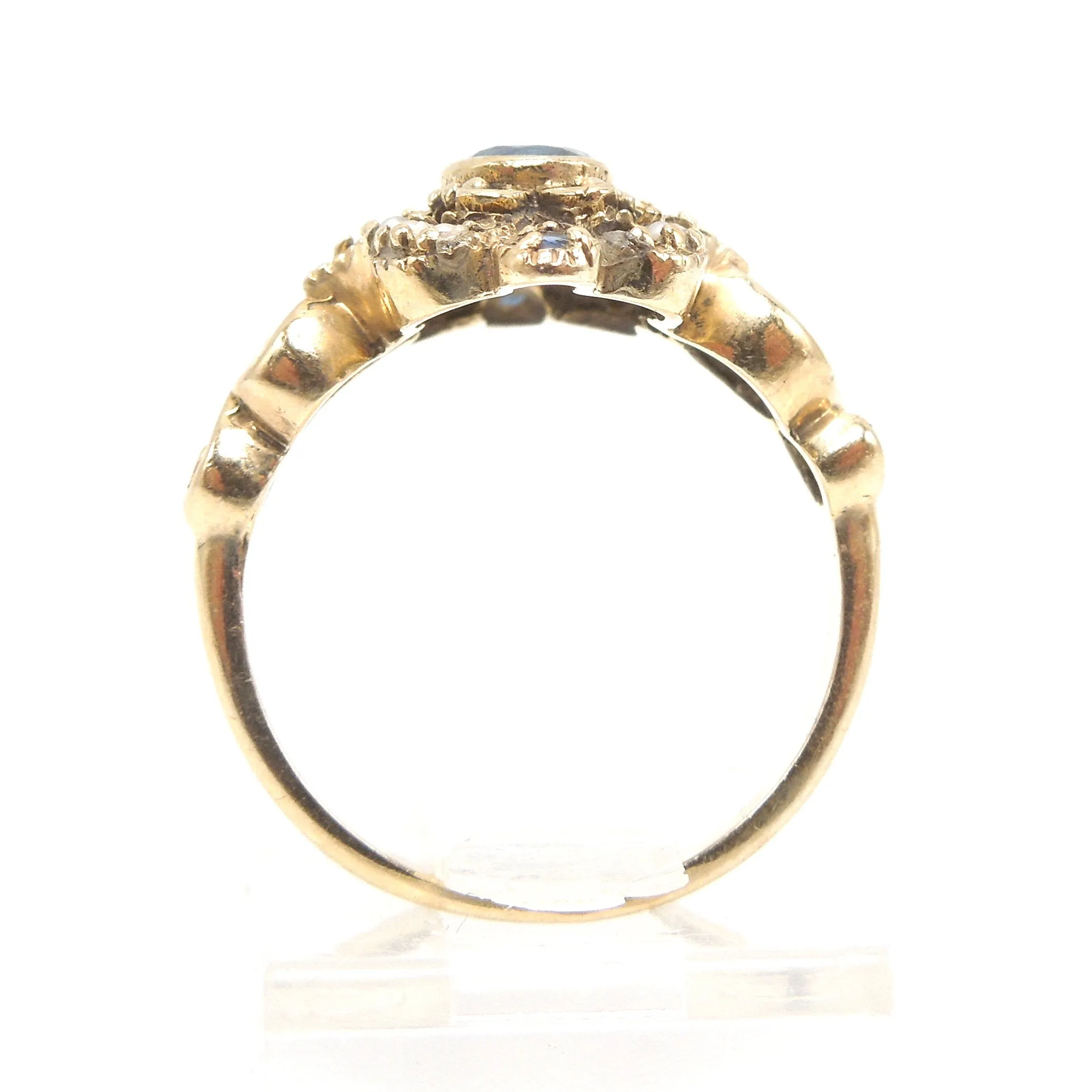 Victorian Sapphire and Seed Pearl Ring in Yellow Gold