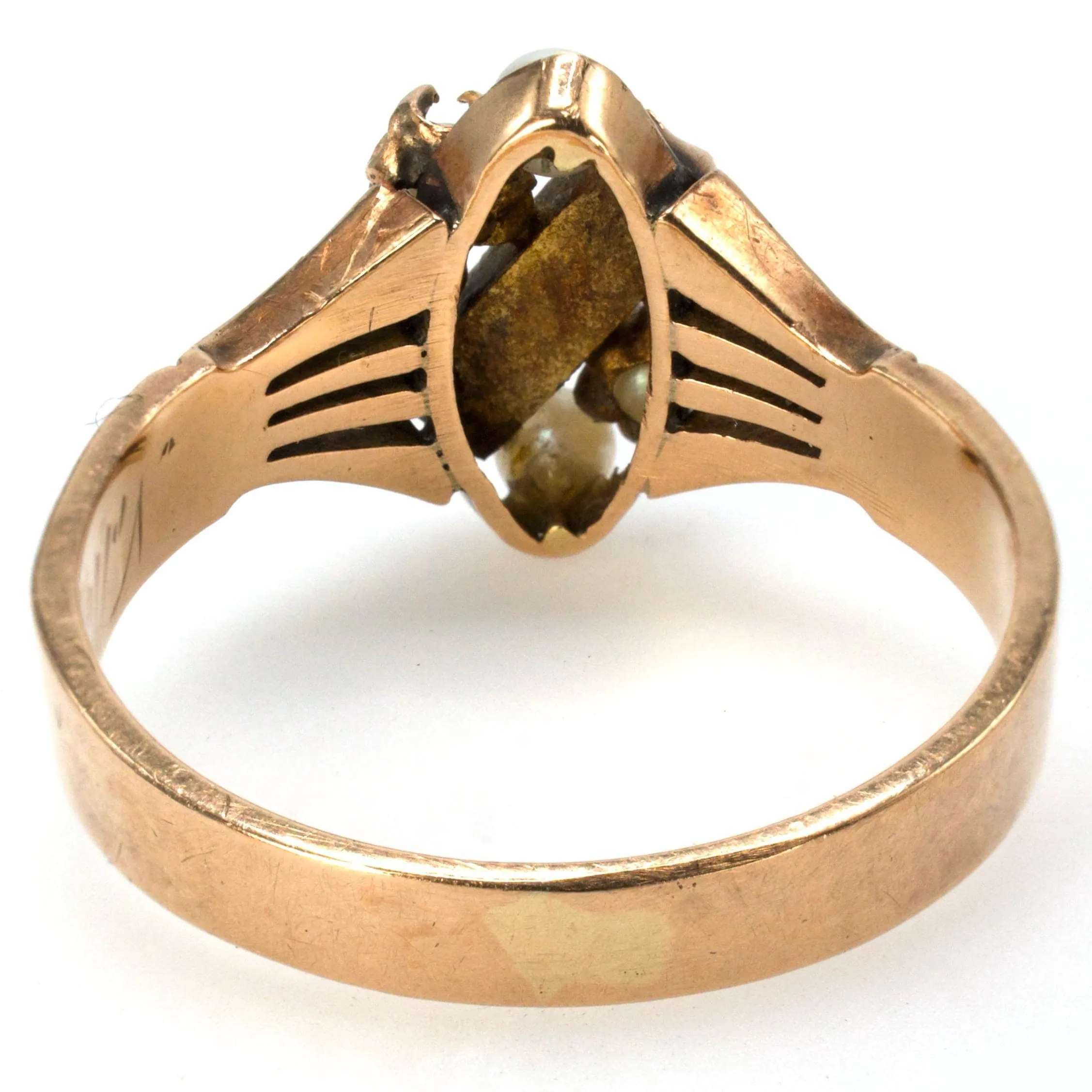Victorian Turquoise and Seed Pearl 14K Yellow Gold Ring