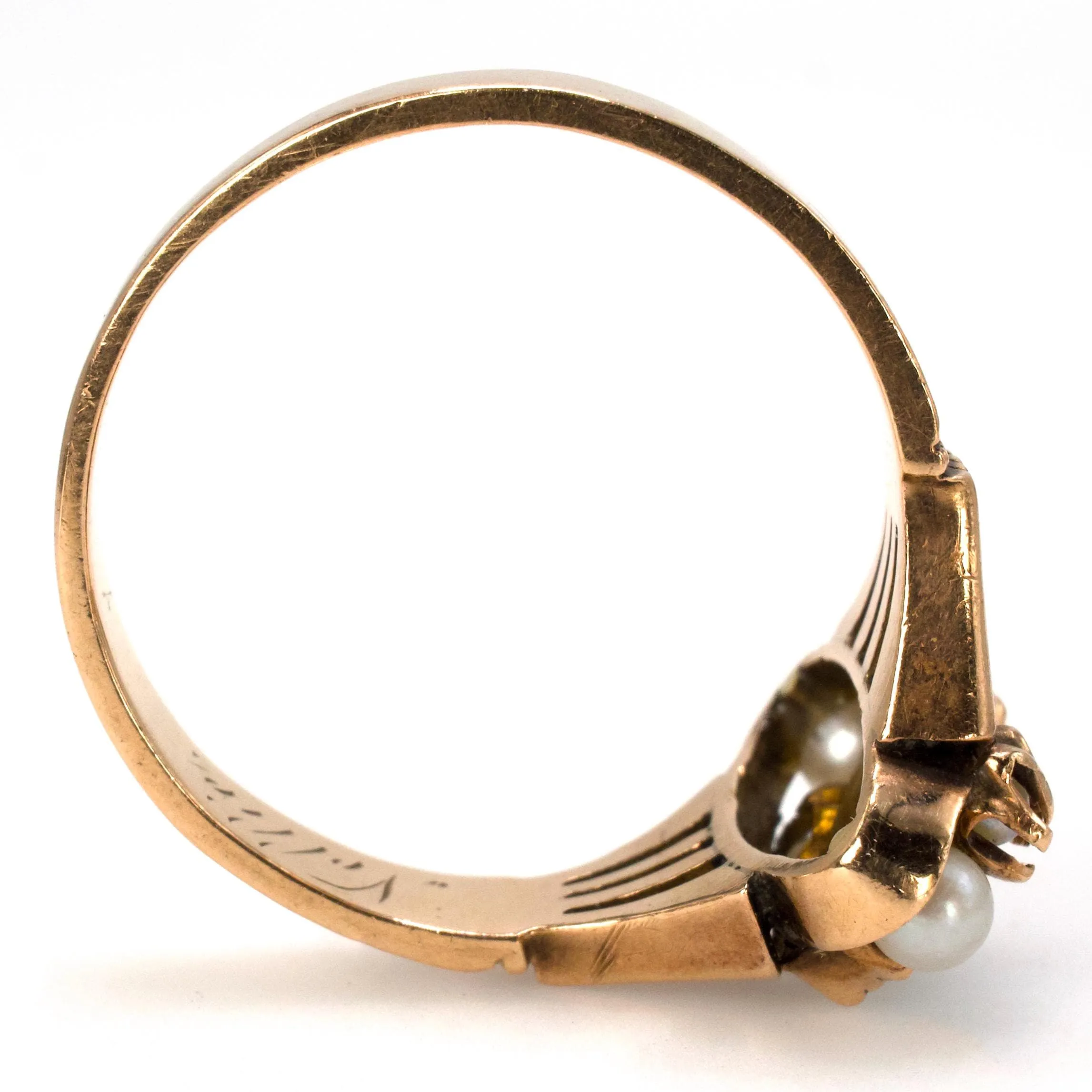 Victorian Turquoise and Seed Pearl 14K Yellow Gold Ring