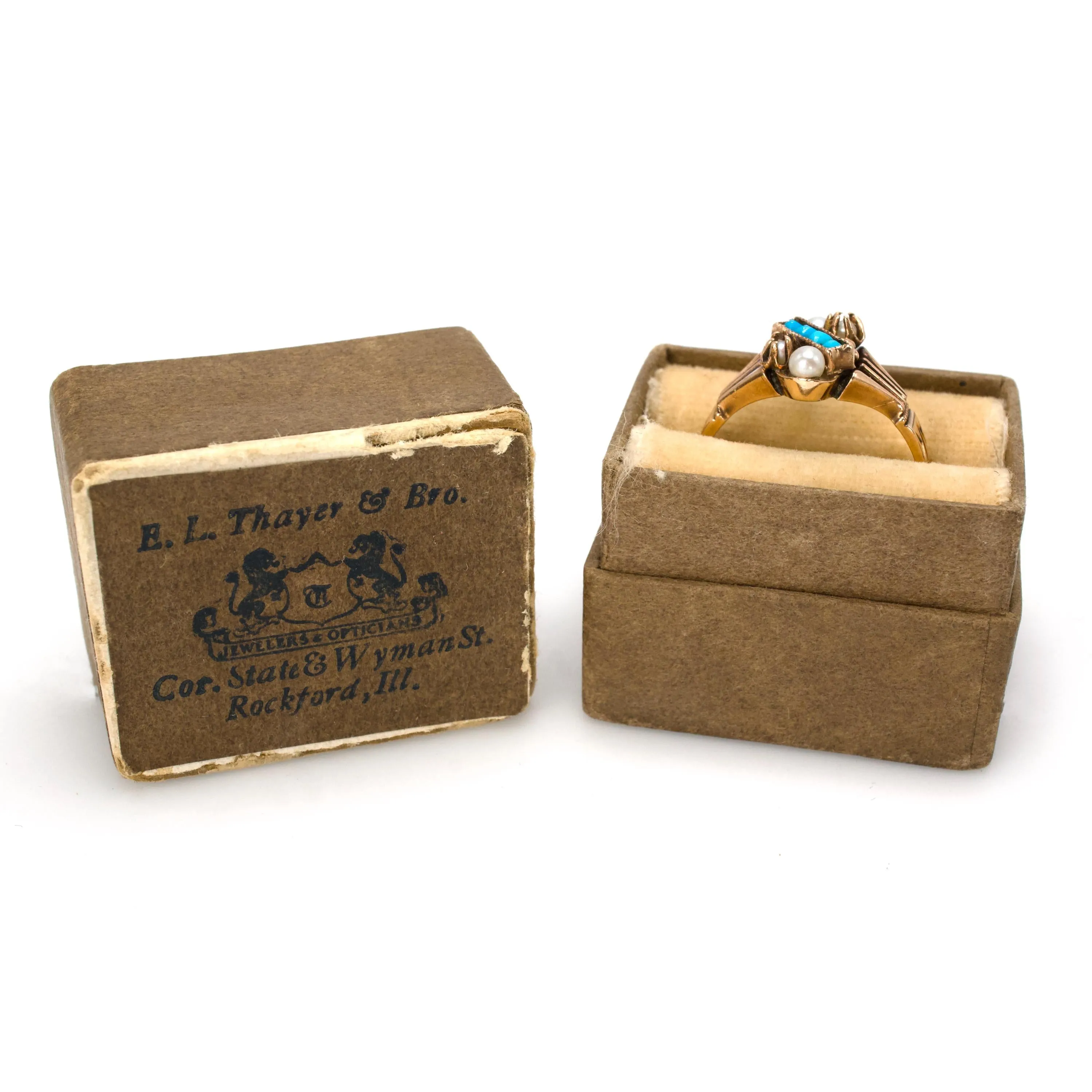 Victorian Turquoise and Seed Pearl 14K Yellow Gold Ring