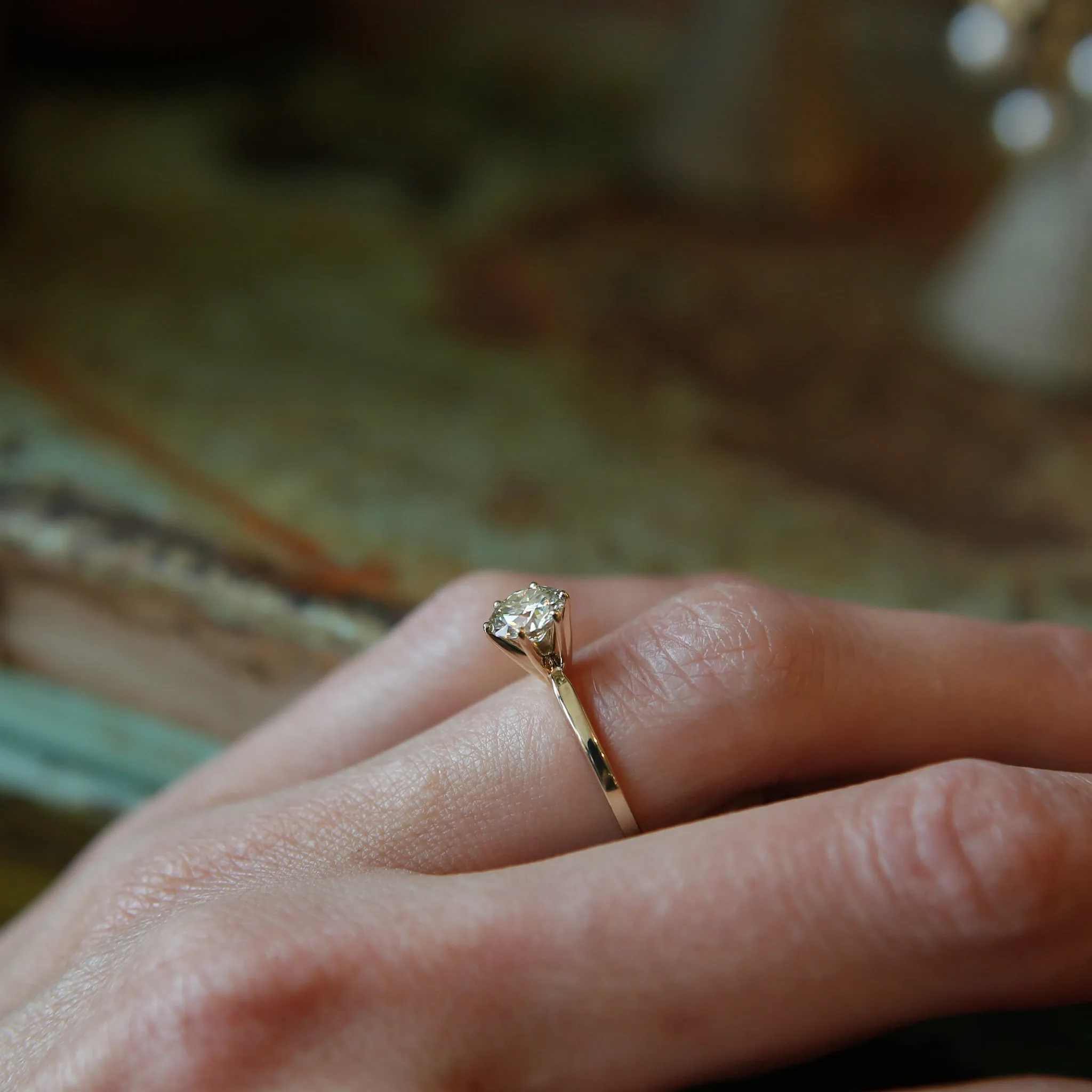 Vintage 10K Champagne Moissanite Solitaire Ring | Sz 6