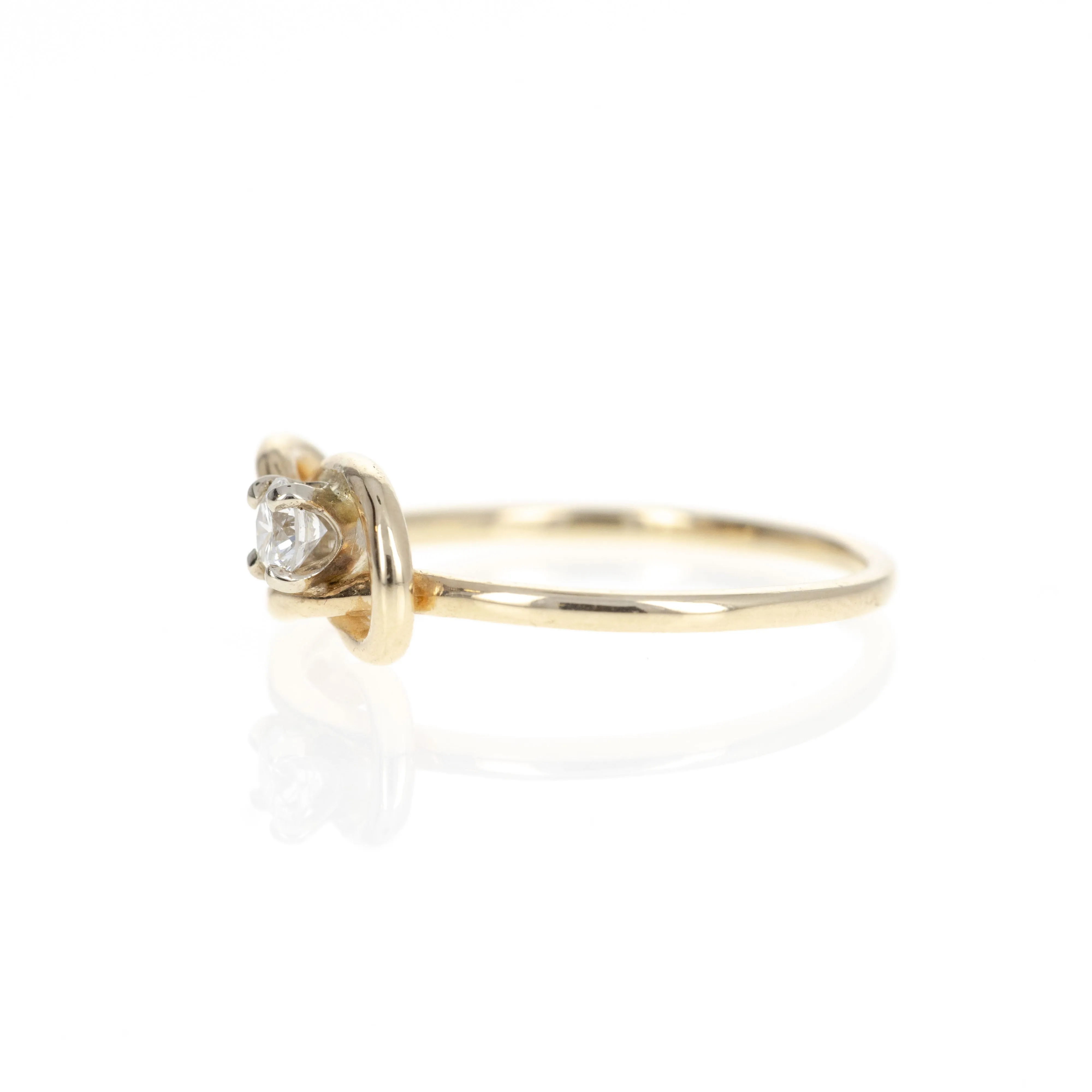 Vintage 14K Yellow Gold 0.15 Carat Diamond Love Knot Ring