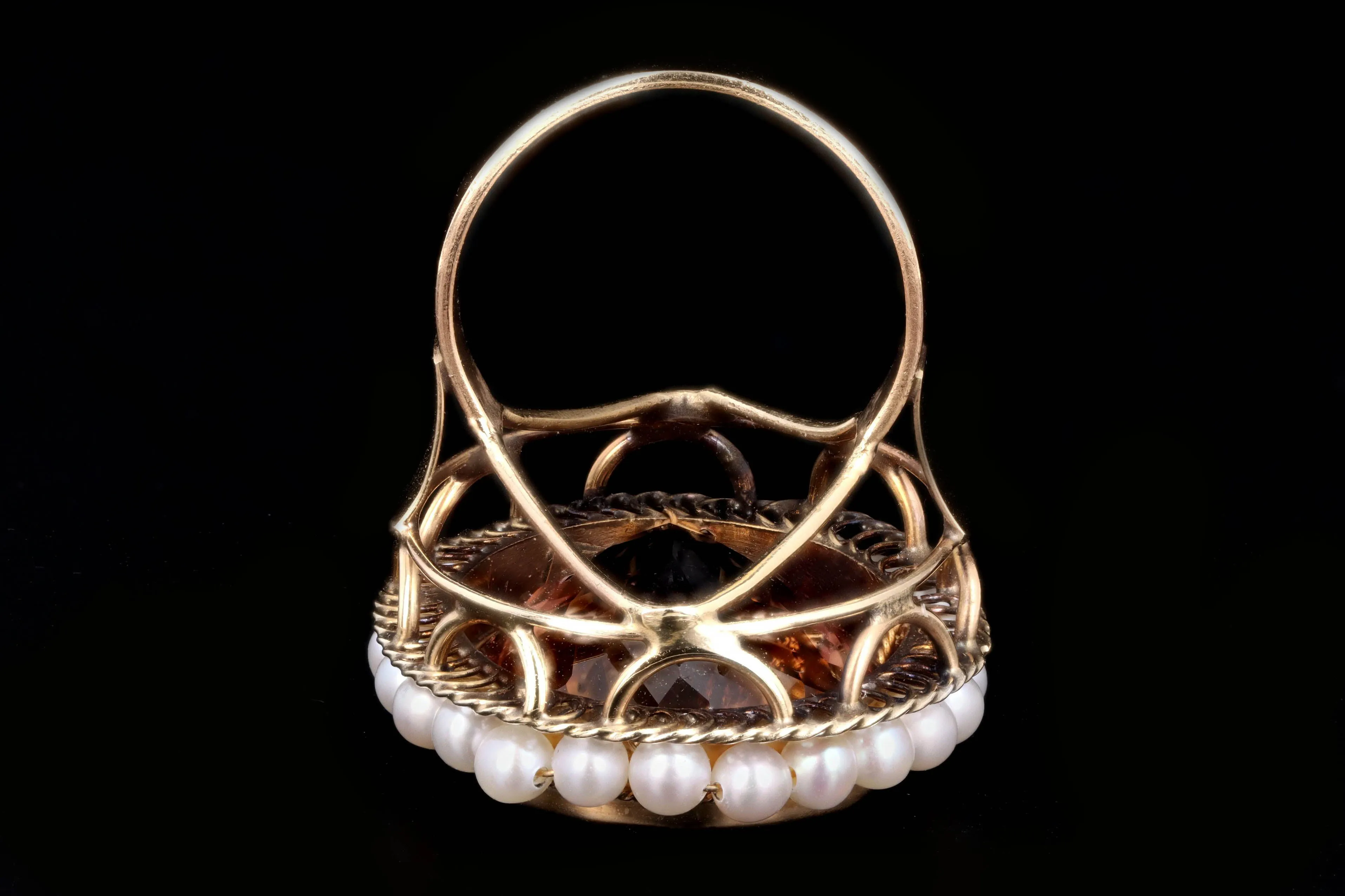 Vintage 14K Yellow Gold 22 Carat Tourmaline & Pearl Ring
