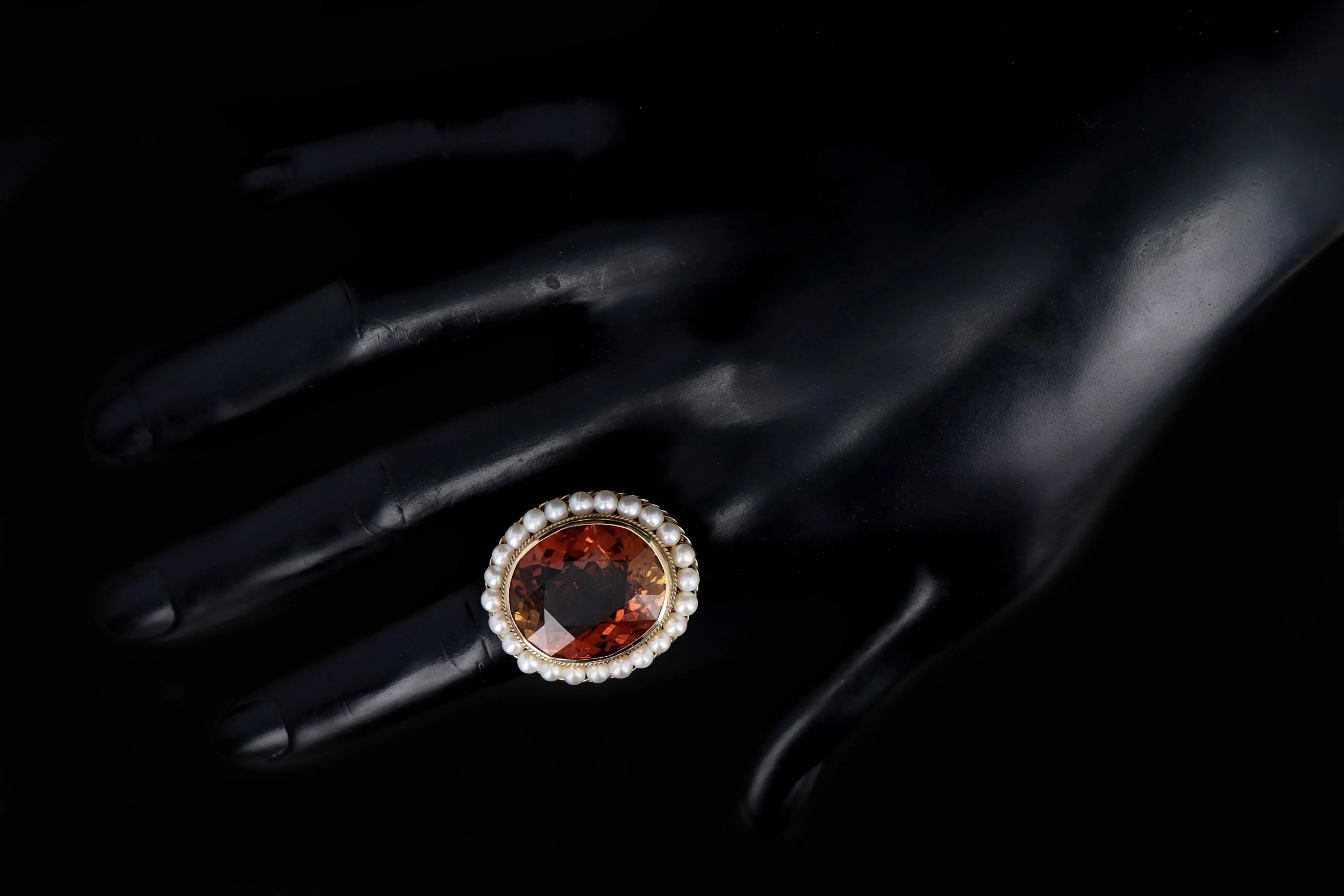 Vintage 14K Yellow Gold 22 Carat Tourmaline & Pearl Ring