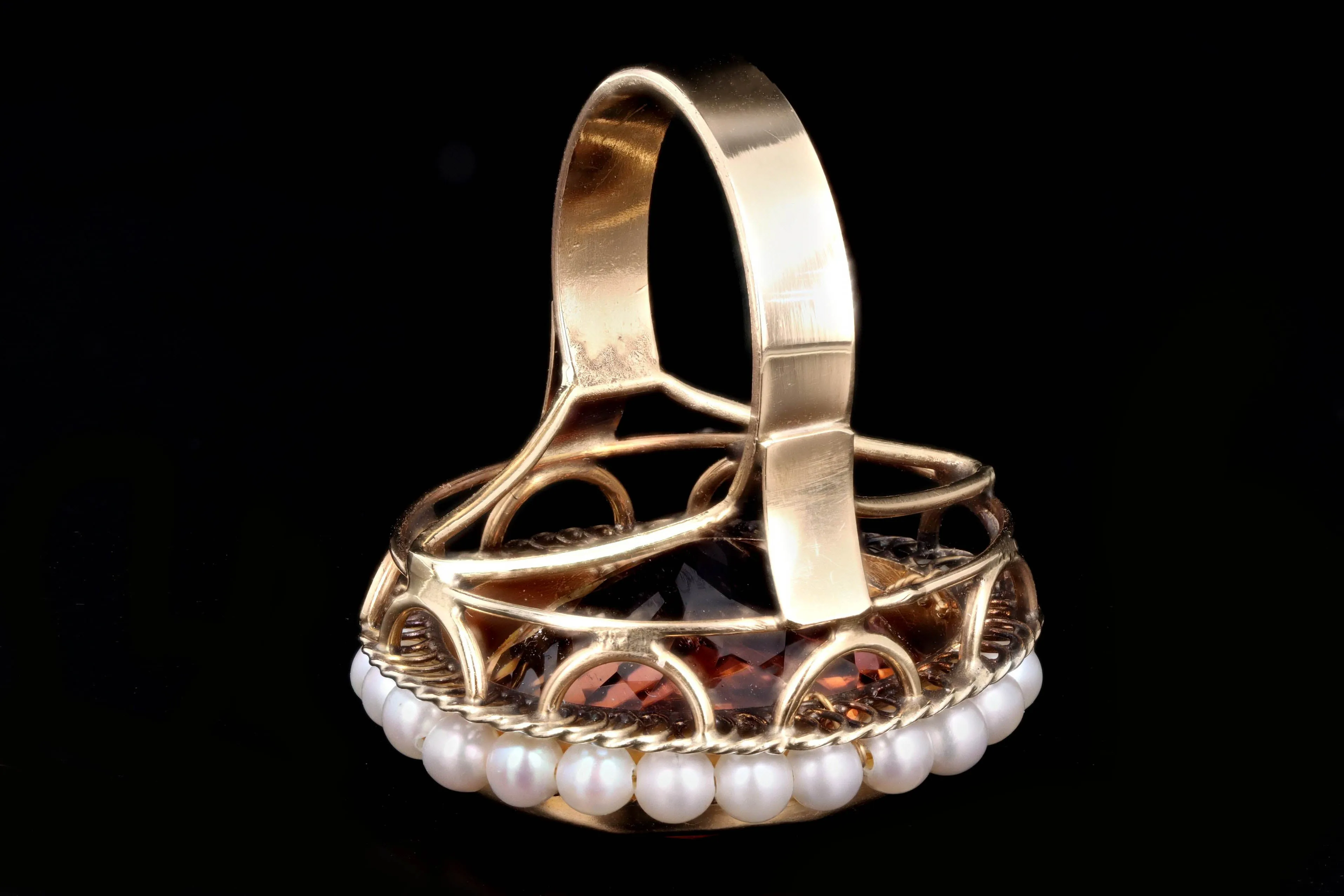 Vintage 14K Yellow Gold 22 Carat Tourmaline & Pearl Ring