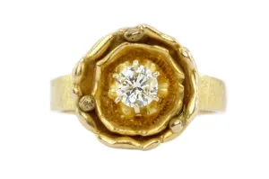 Vintage 14K Yellow Gold .32 CT Diamond Flower Ring