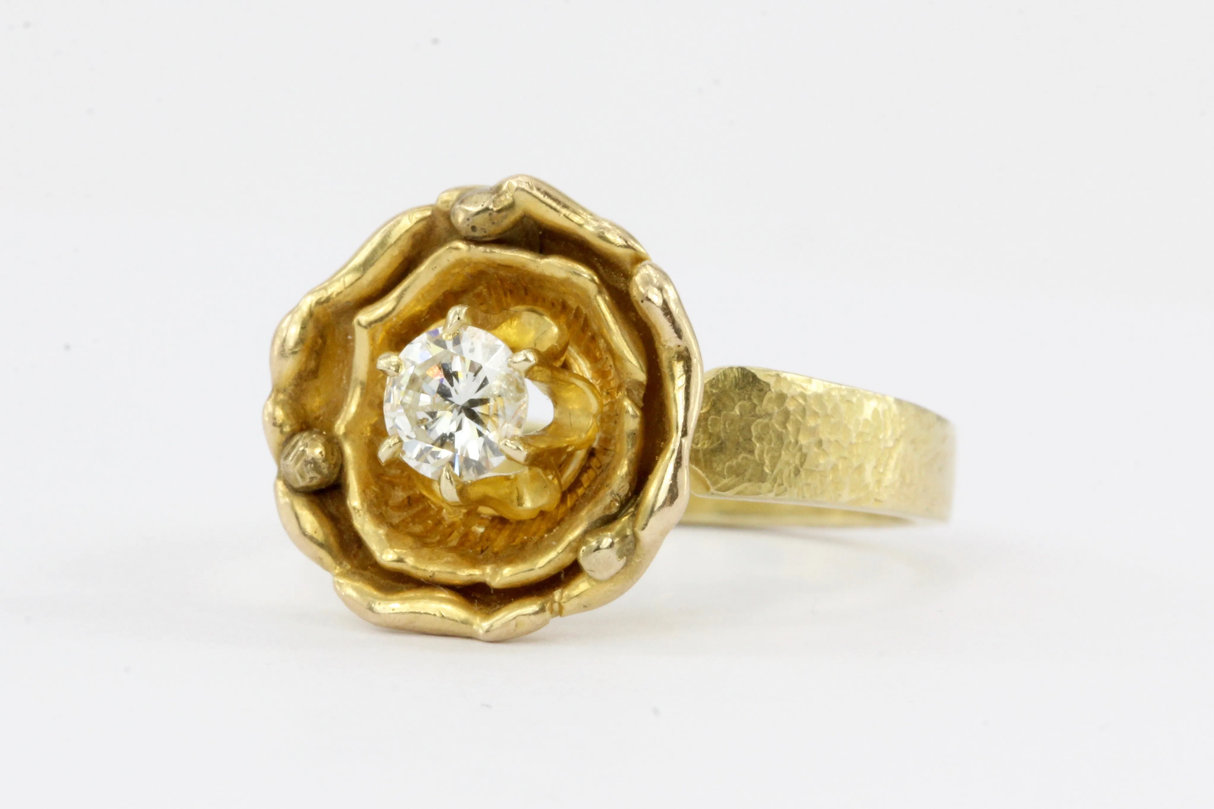 Vintage 14K Yellow Gold .32 CT Diamond Flower Ring