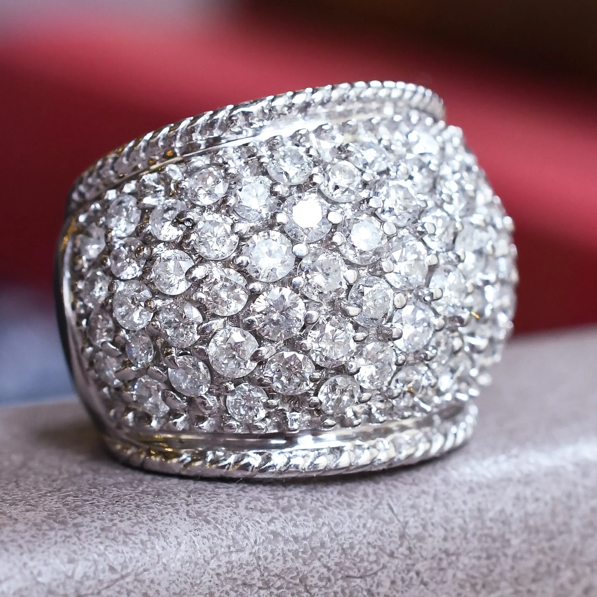 Vintage 1.8ct Pavé Diamond Bombé Ring
