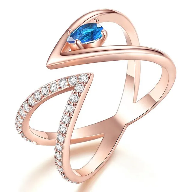 Vintage 18K Rose Gold Ring AAA  Cubic Zircon CZ Cluster V Letter Adjustable Ring