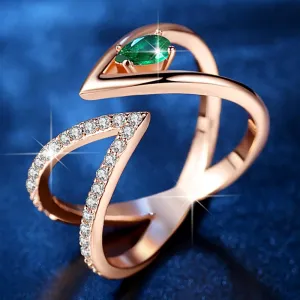 Vintage 18K Rose Gold Ring AAA  Cubic Zircon CZ Cluster V Letter Adjustable Ring