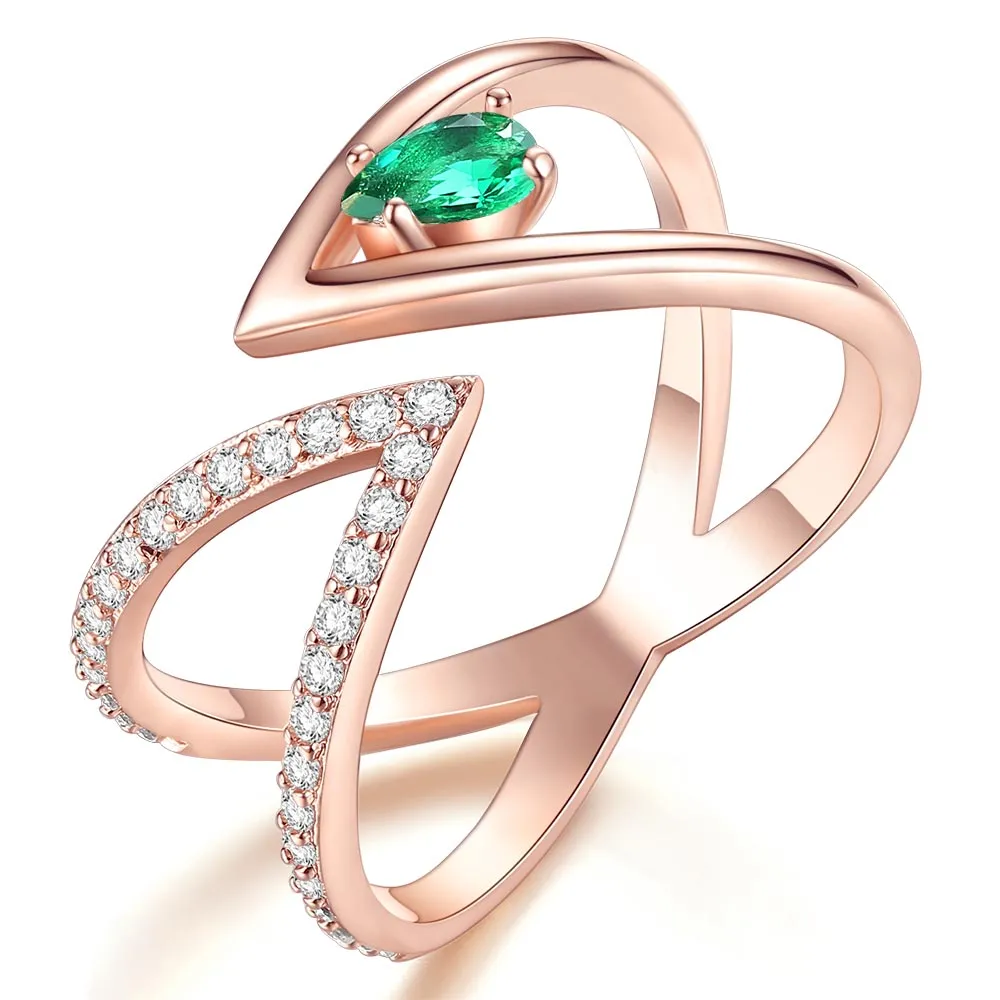 Vintage 18K Rose Gold Ring AAA  Cubic Zircon CZ Cluster V Letter Adjustable Ring