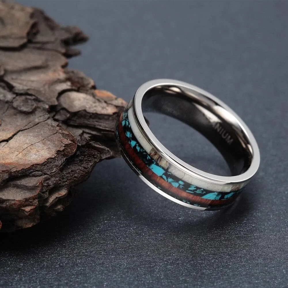 Vintage Antler & Wood Men's Titanium Wedding Band