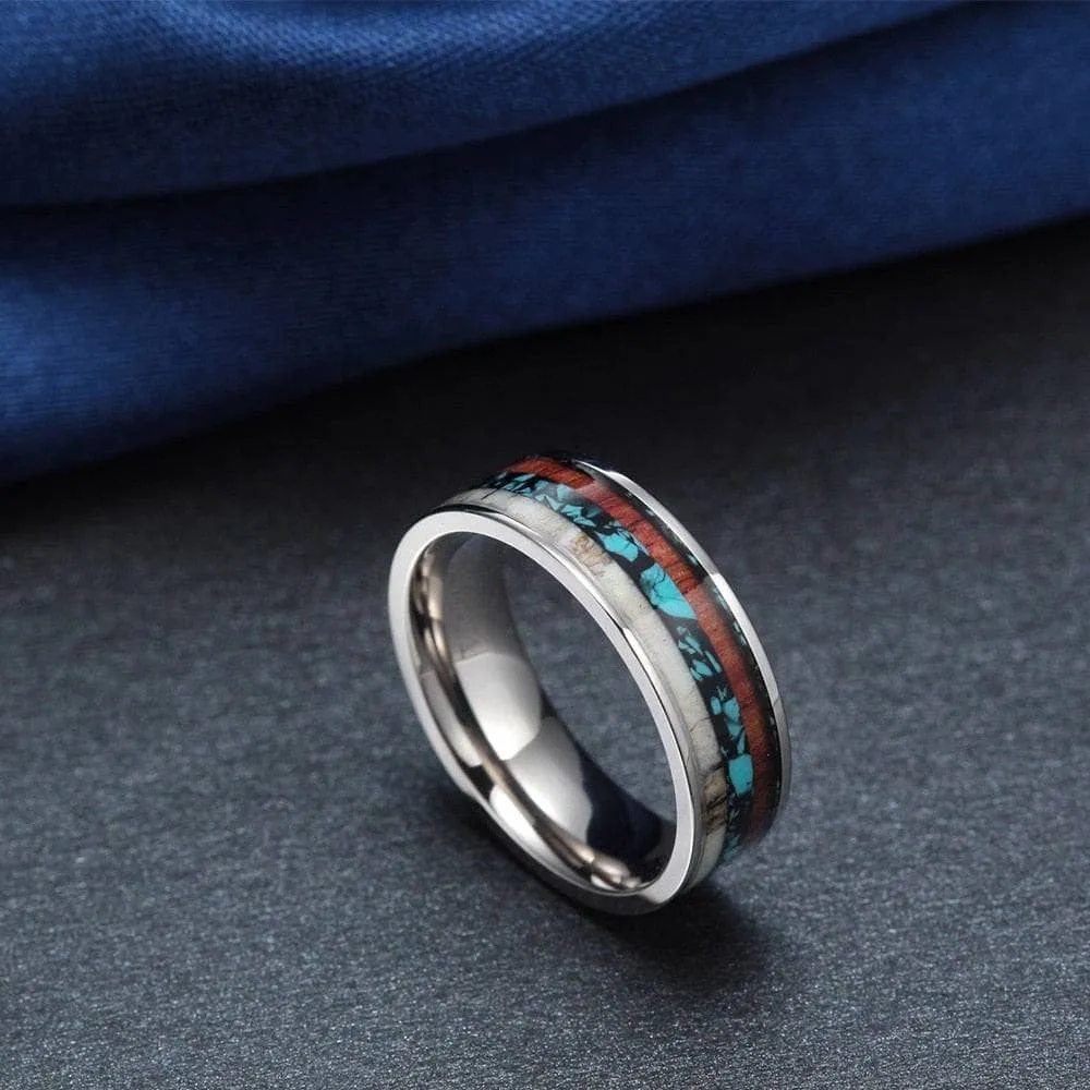 Vintage Antler & Wood Men's Titanium Wedding Band
