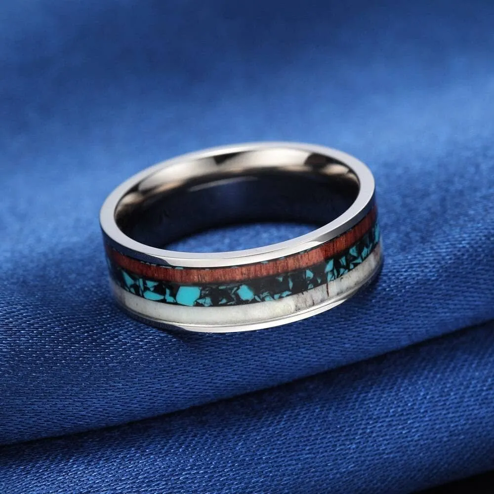 Vintage Antler & Wood Men's Titanium Wedding Band