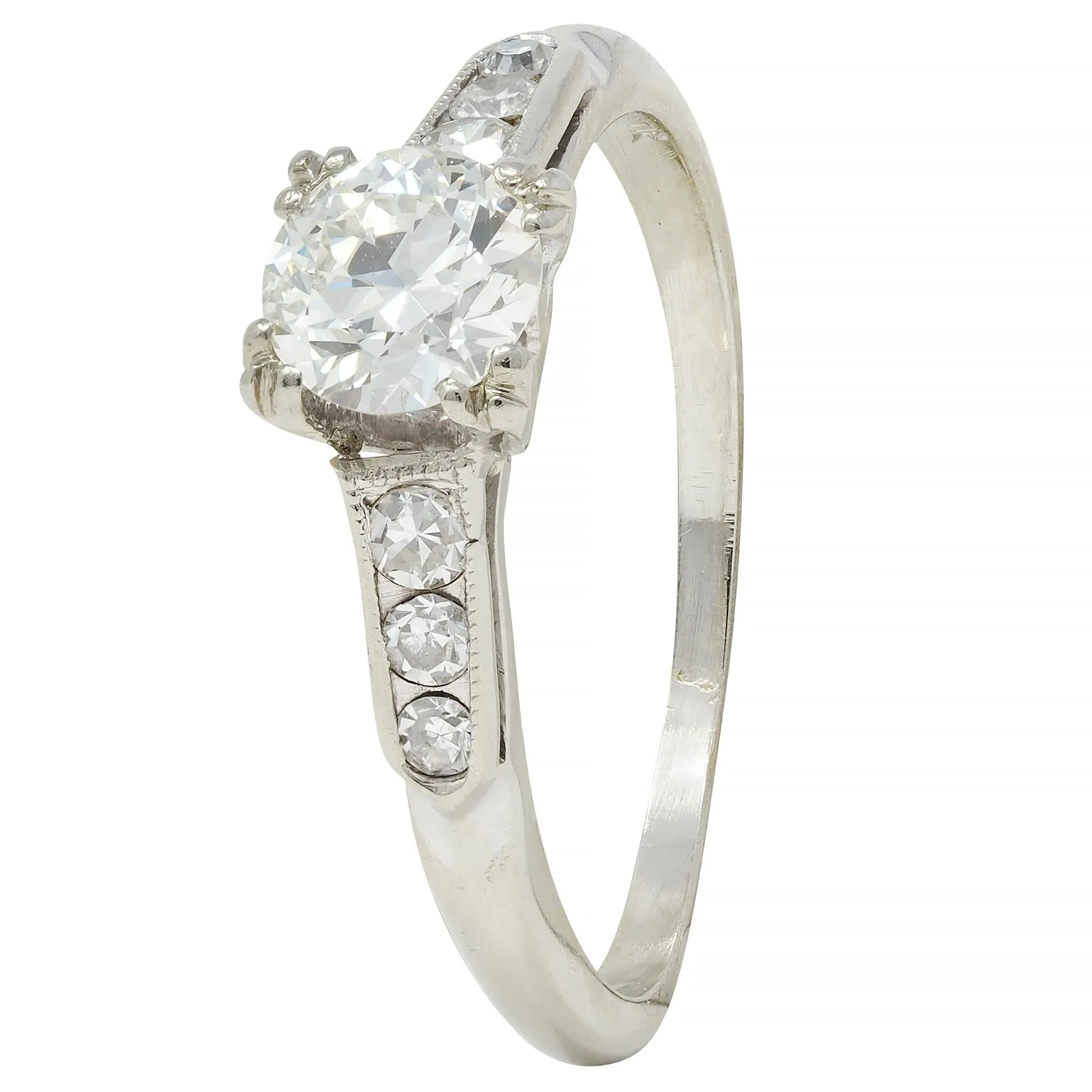 Vintage Art Deco 0.52 CTW Diamond 18 Karat White Gold Engagement Ring
