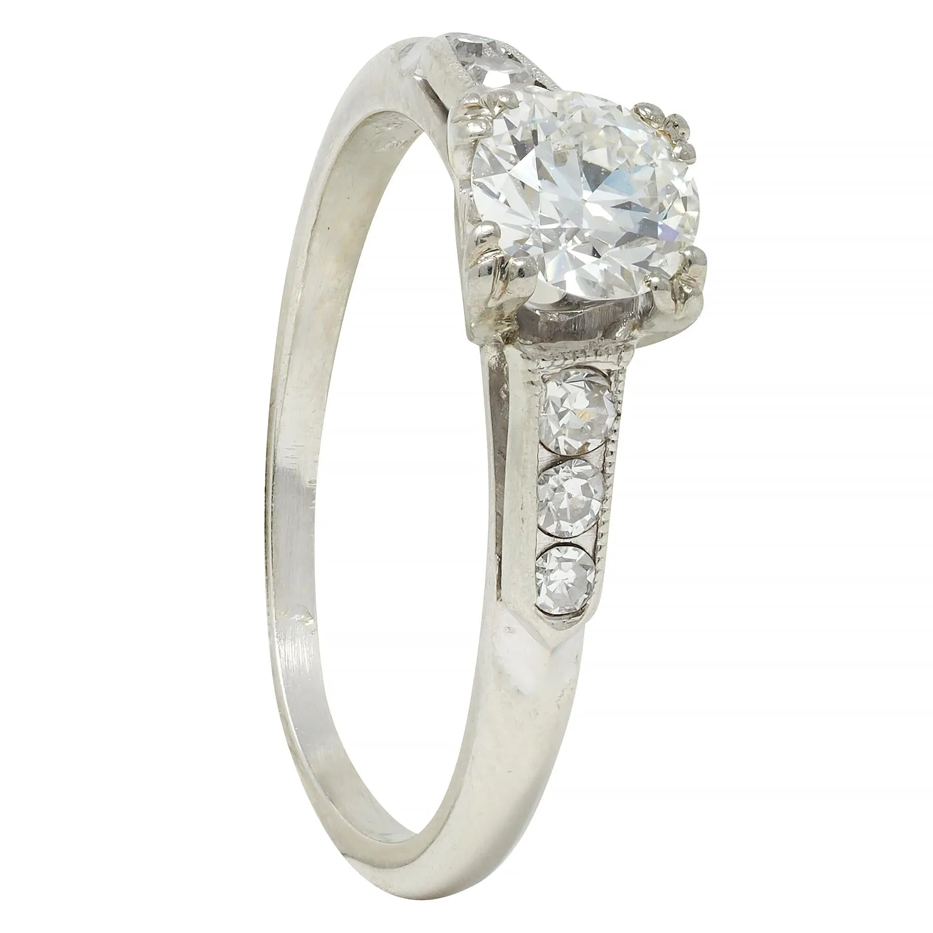 Vintage Art Deco 0.52 CTW Diamond 18 Karat White Gold Engagement Ring