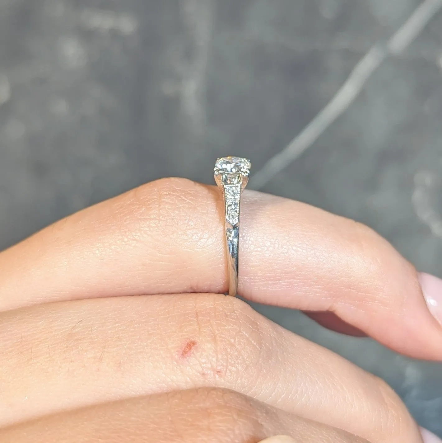 Vintage Art Deco 0.52 CTW Diamond 18 Karat White Gold Engagement Ring