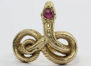 Vintage Art Nouveau 14K Gold & Ruby Twisted Snake Knot Ring